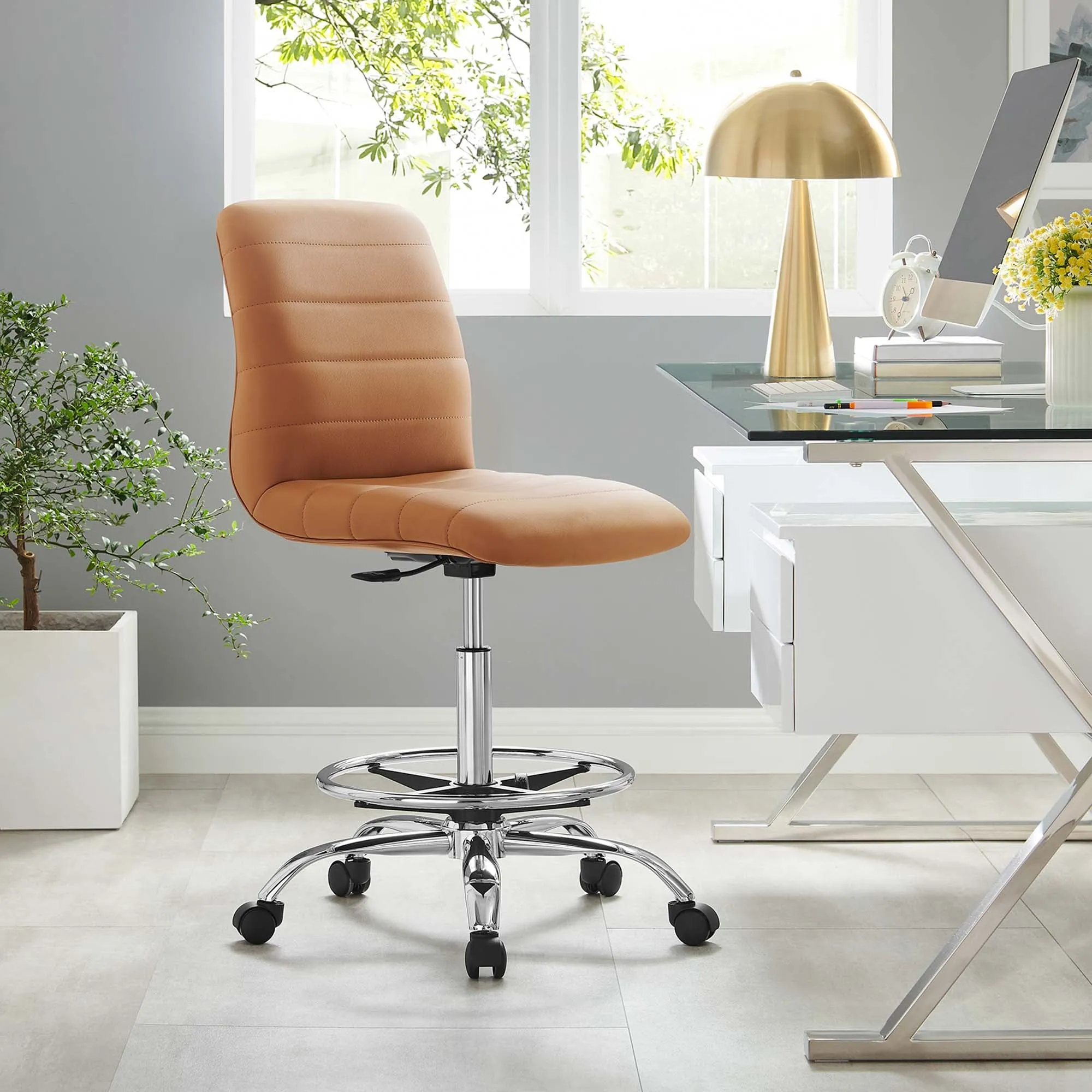 Ripple Armless Vegan Leather Drafting Chair by Modway