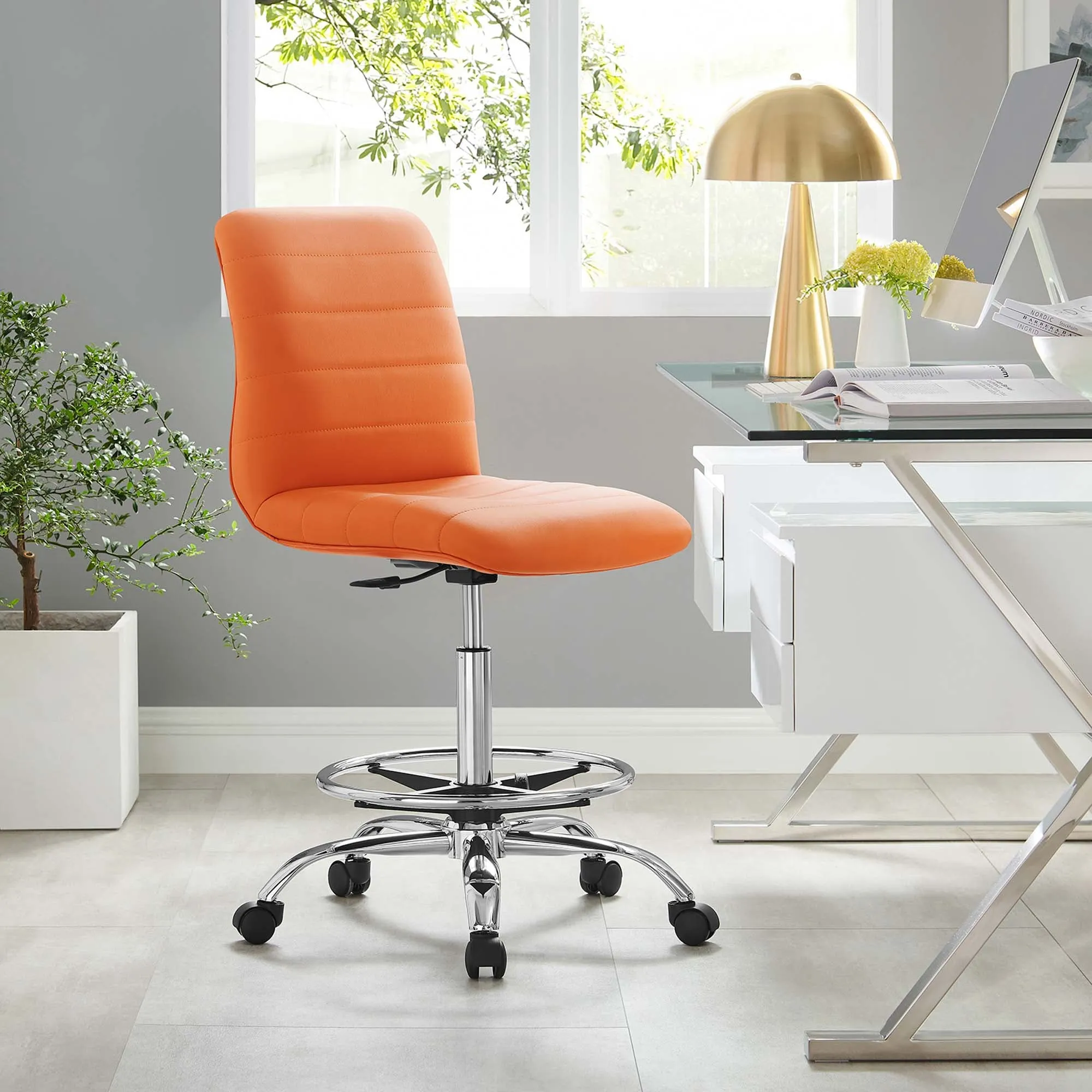 Ripple Armless Vegan Leather Drafting Chair by Modway