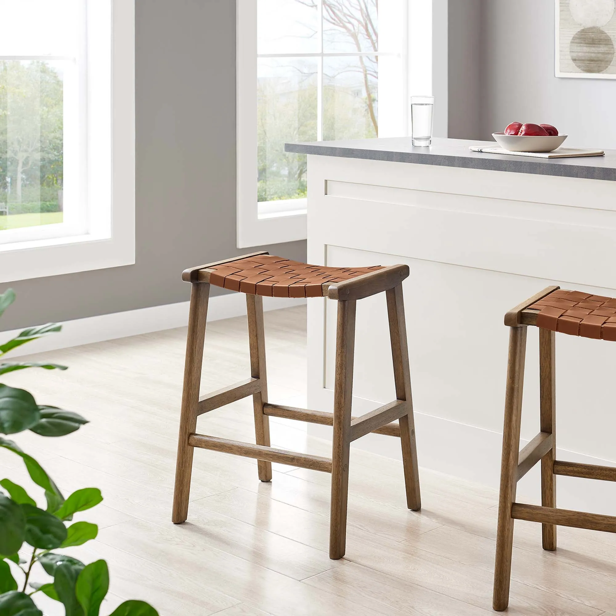 Saoirse Faux Leather Wood Counter Stool - Set of 2 by Modway