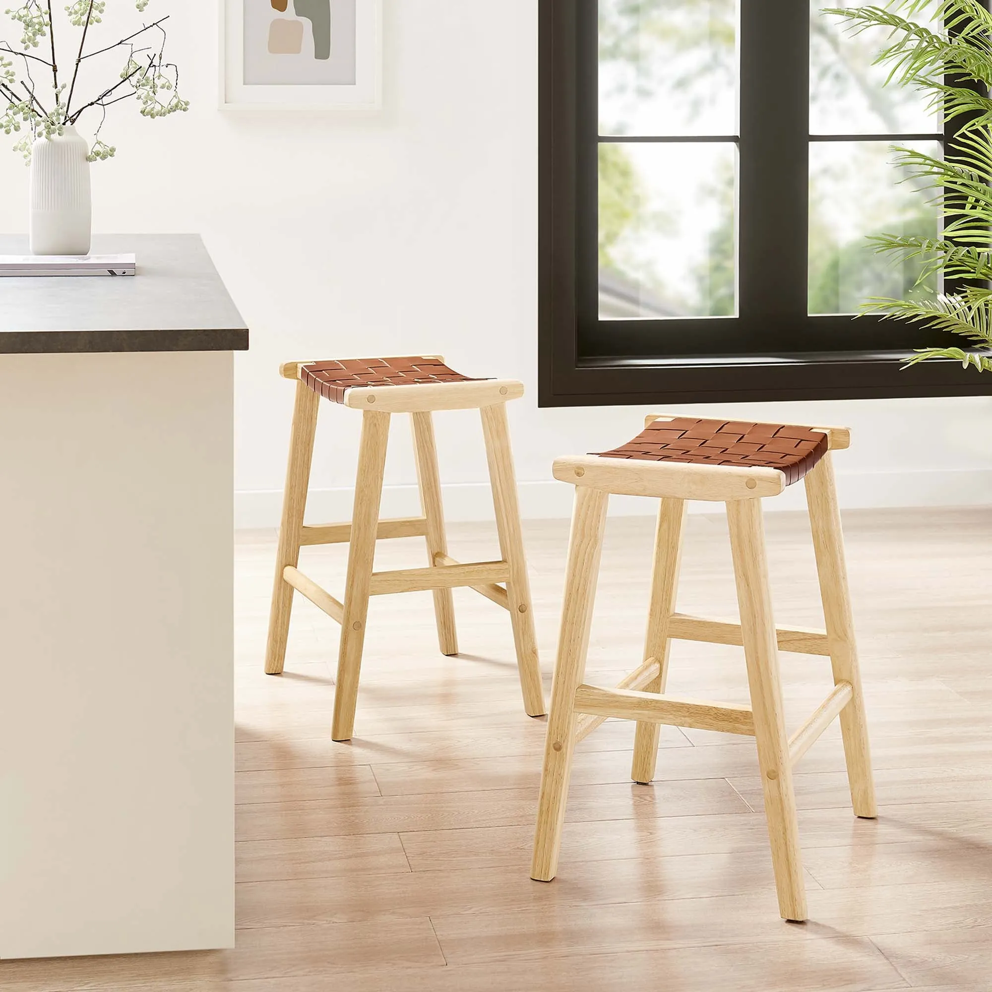 Saoirse Faux Leather Wood Counter Stool - Set of 2 by Modway