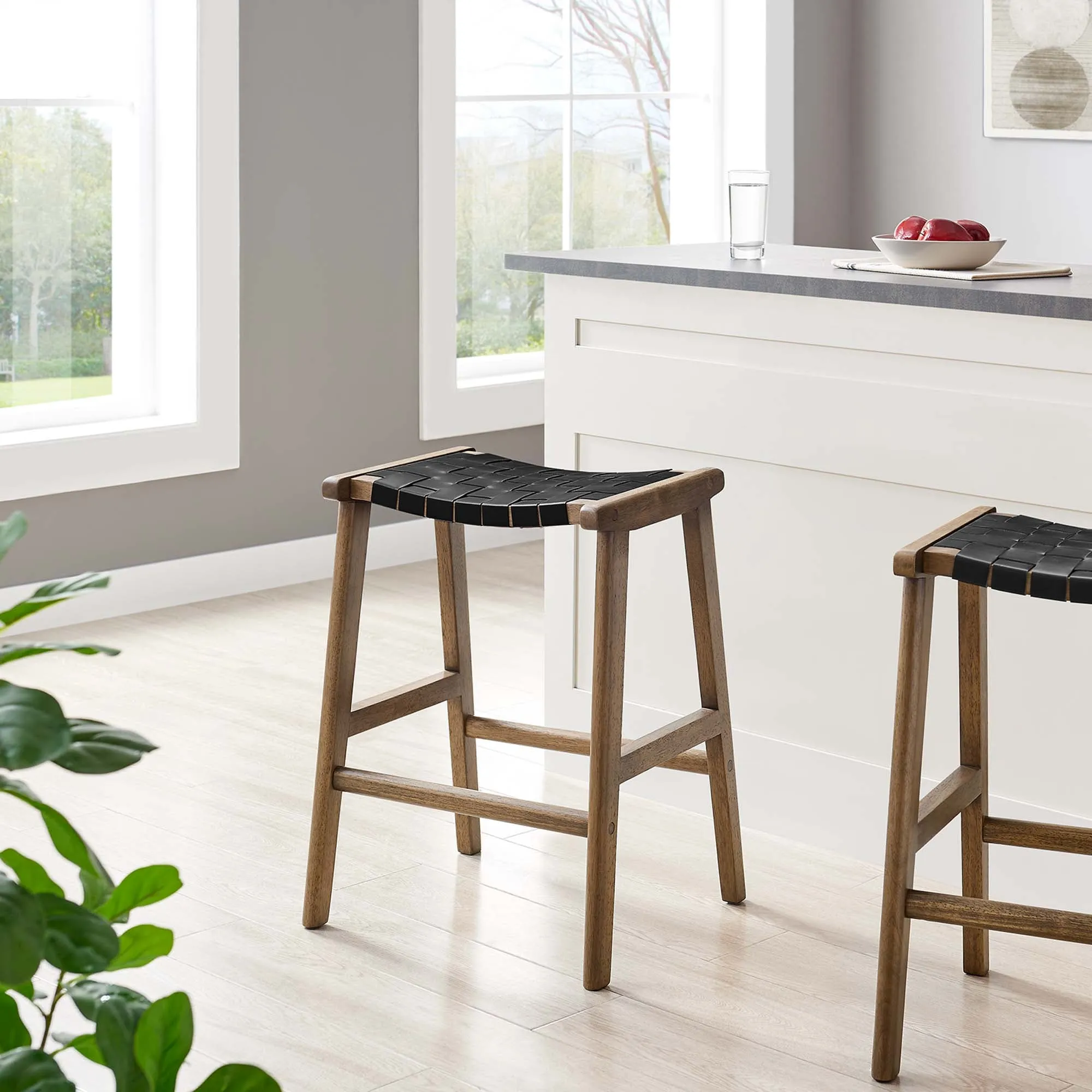 Saoirse Faux Leather Wood Counter Stool - Set of 2 by Modway