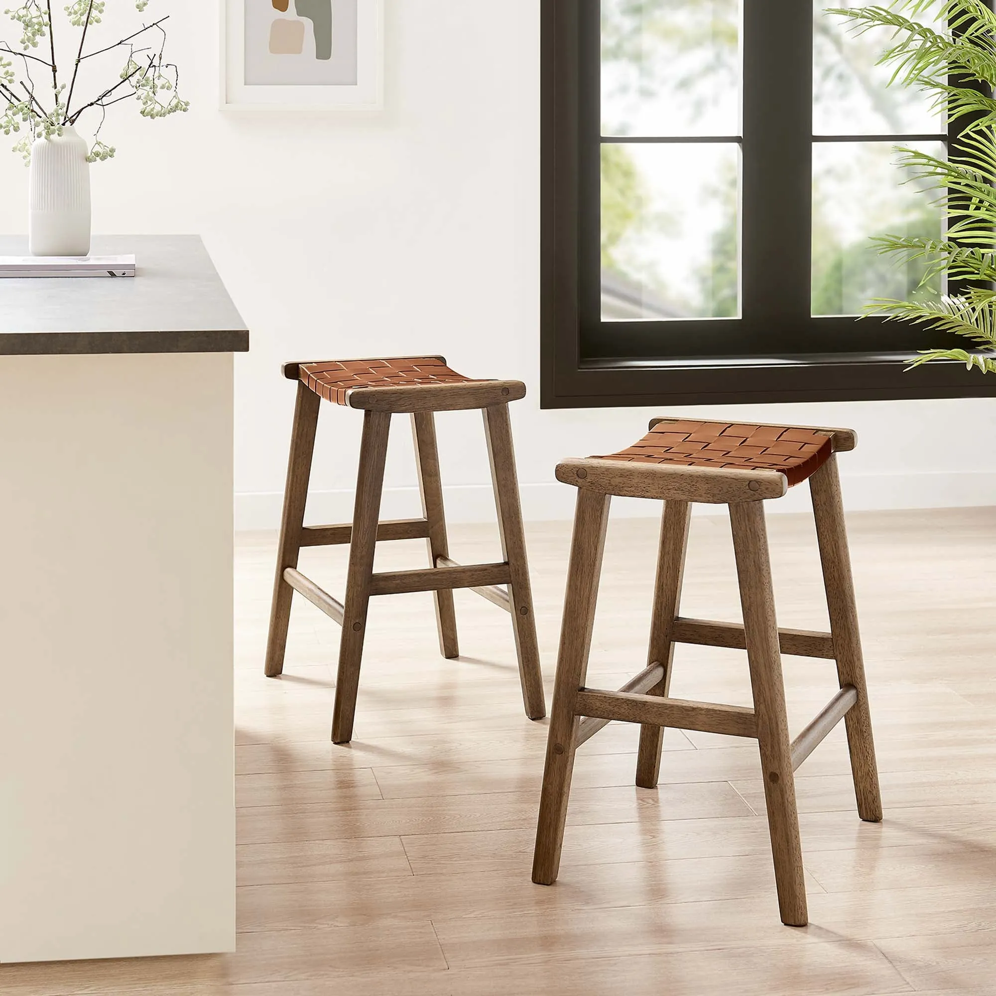 Saoirse Faux Leather Wood Counter Stool - Set of 2 by Modway