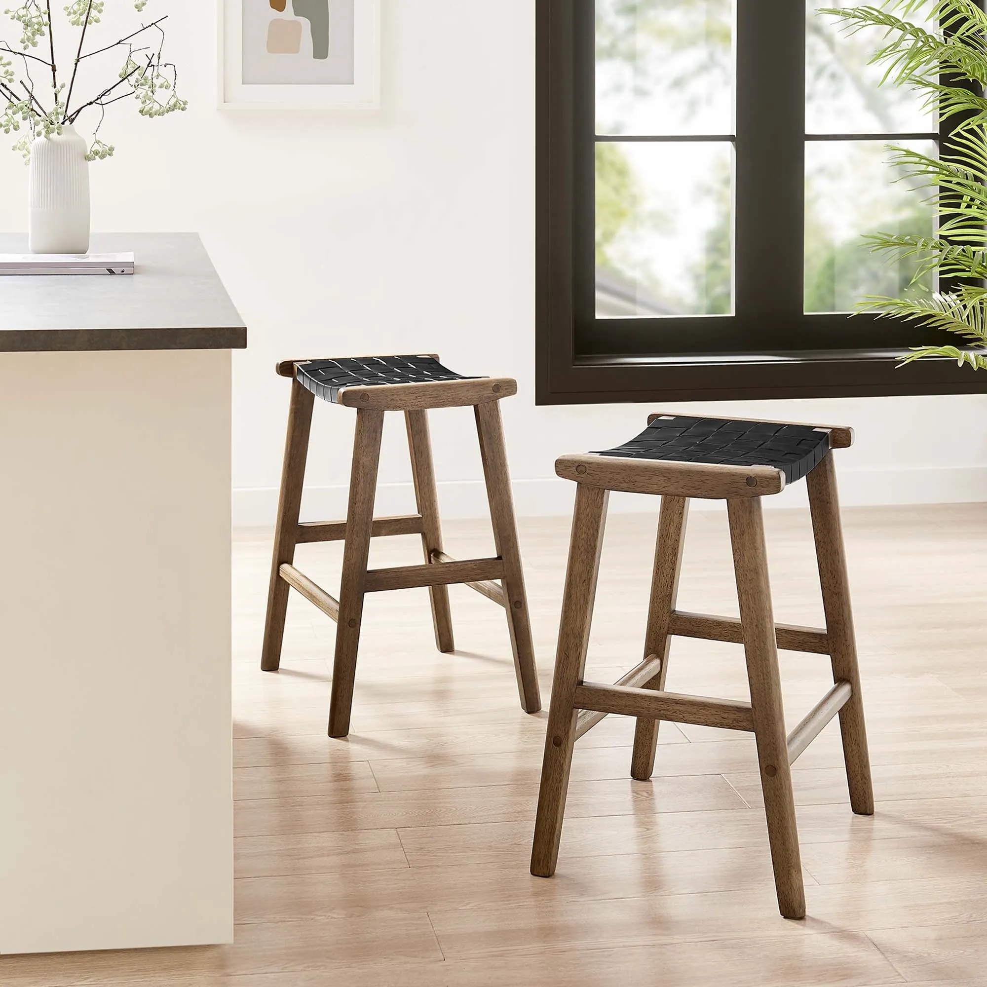 Saoirse Faux Leather Wood Counter Stool - Set of 2 by Modway
