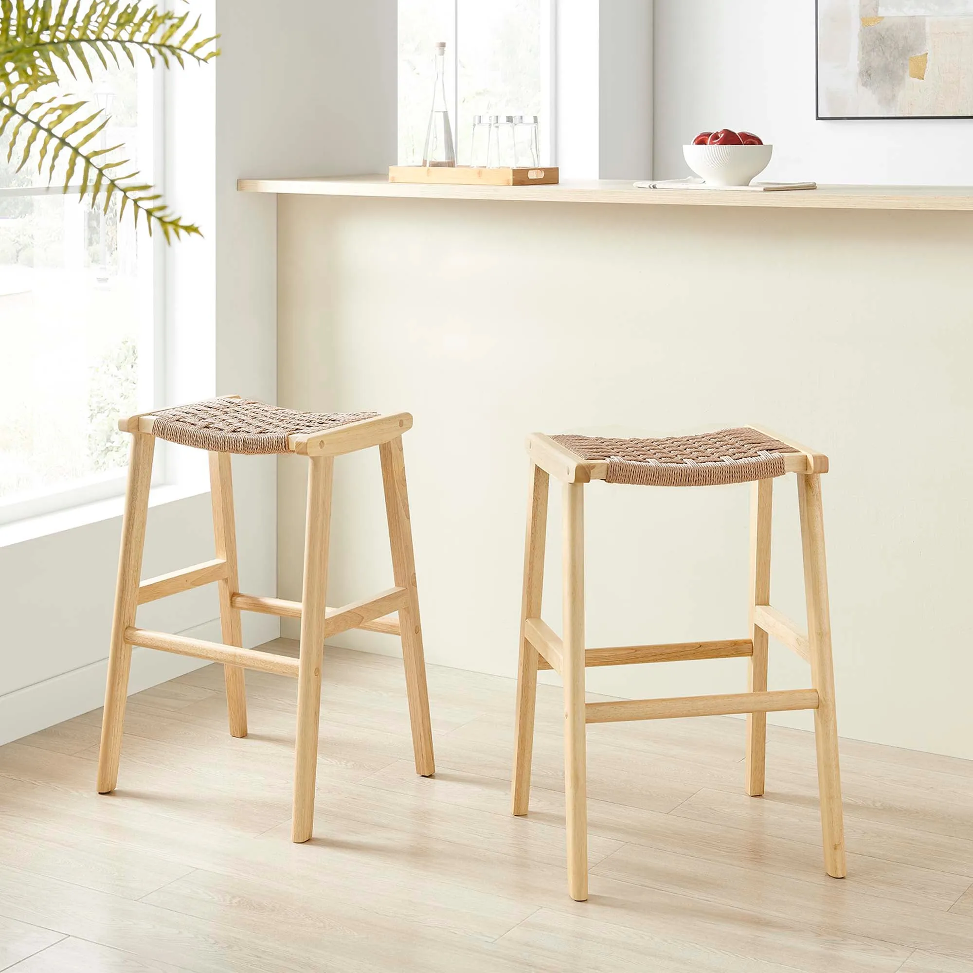 Saoirse Woven Rope Wood Bar Stool - Set of 2 by Modway