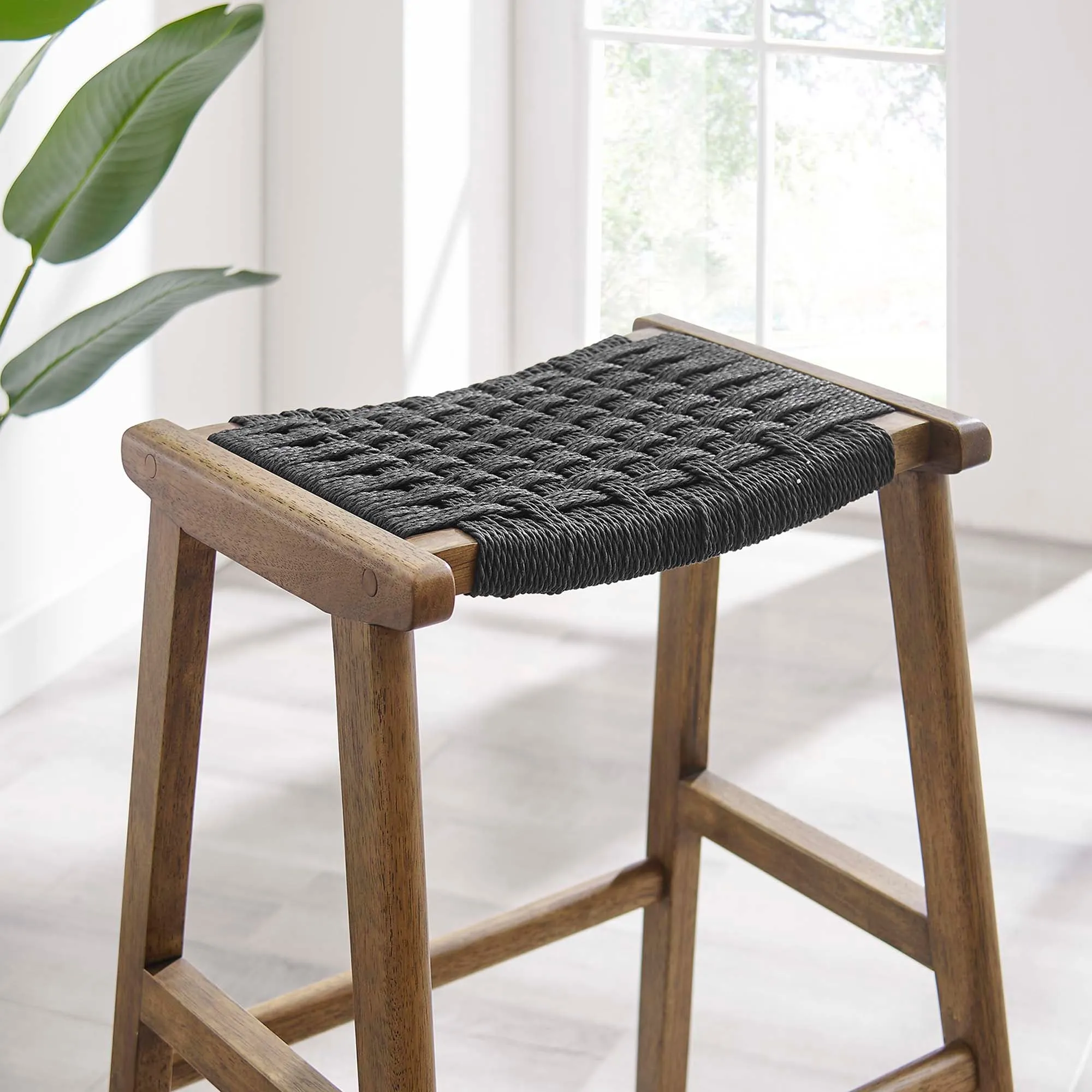 Saoirse Woven Rope Wood Bar Stool - Set of 2 by Modway