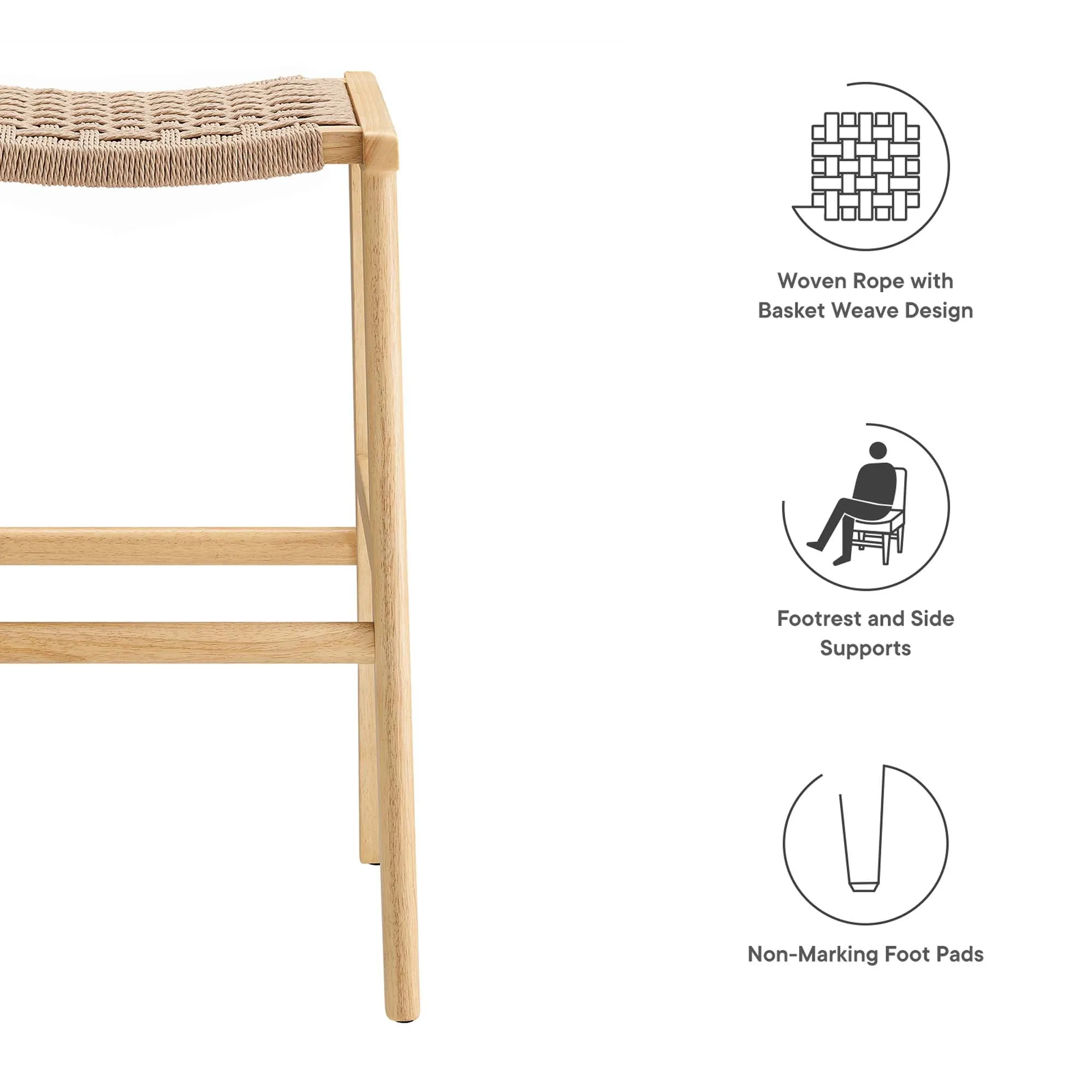 Saoirse Woven Rope Wood Bar Stool - Set of 2 by Modway