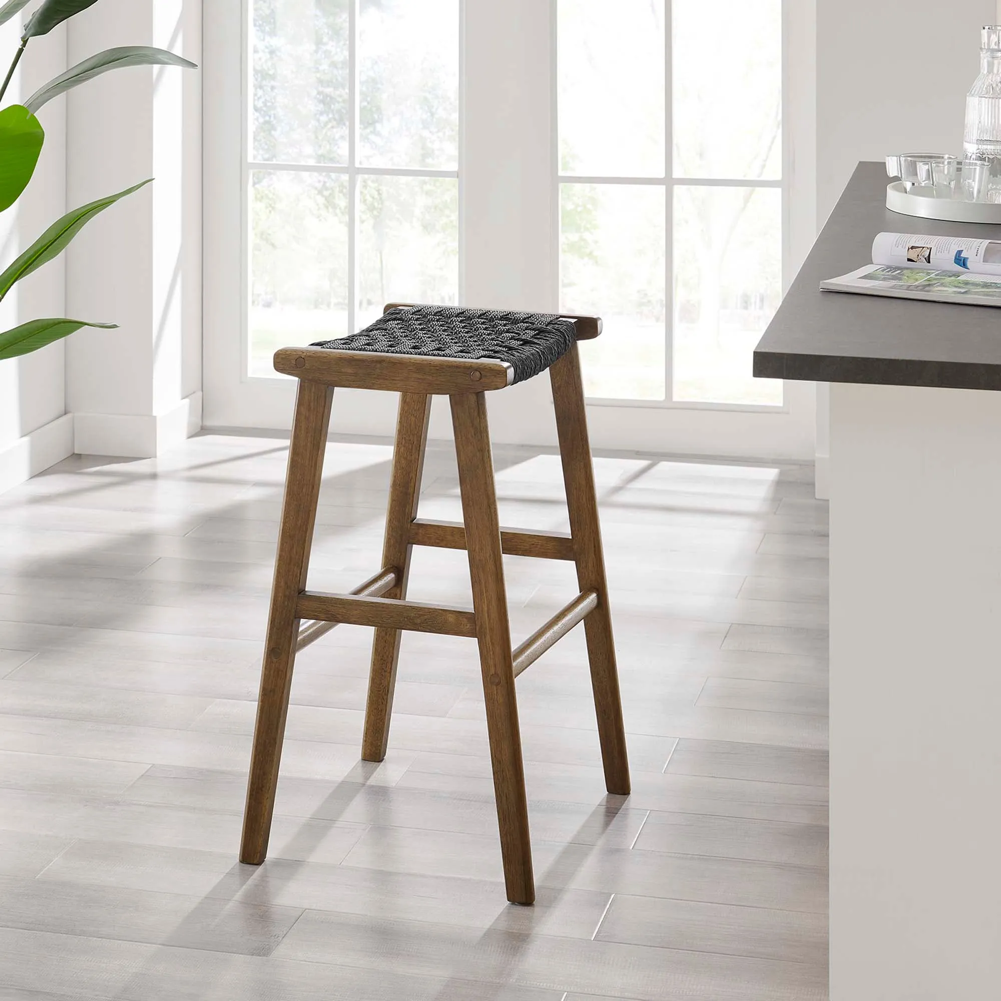 Saoirse Woven Rope Wood Bar Stool - Set of 2 by Modway