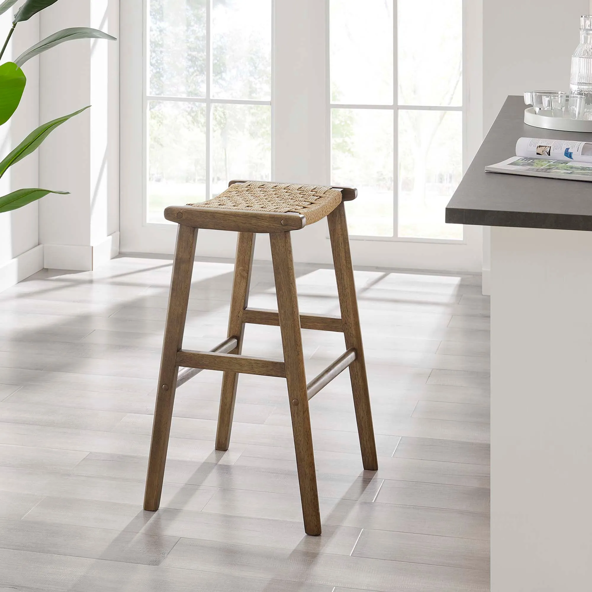 Saoirse Woven Rope Wood Bar Stool - Set of 2 by Modway