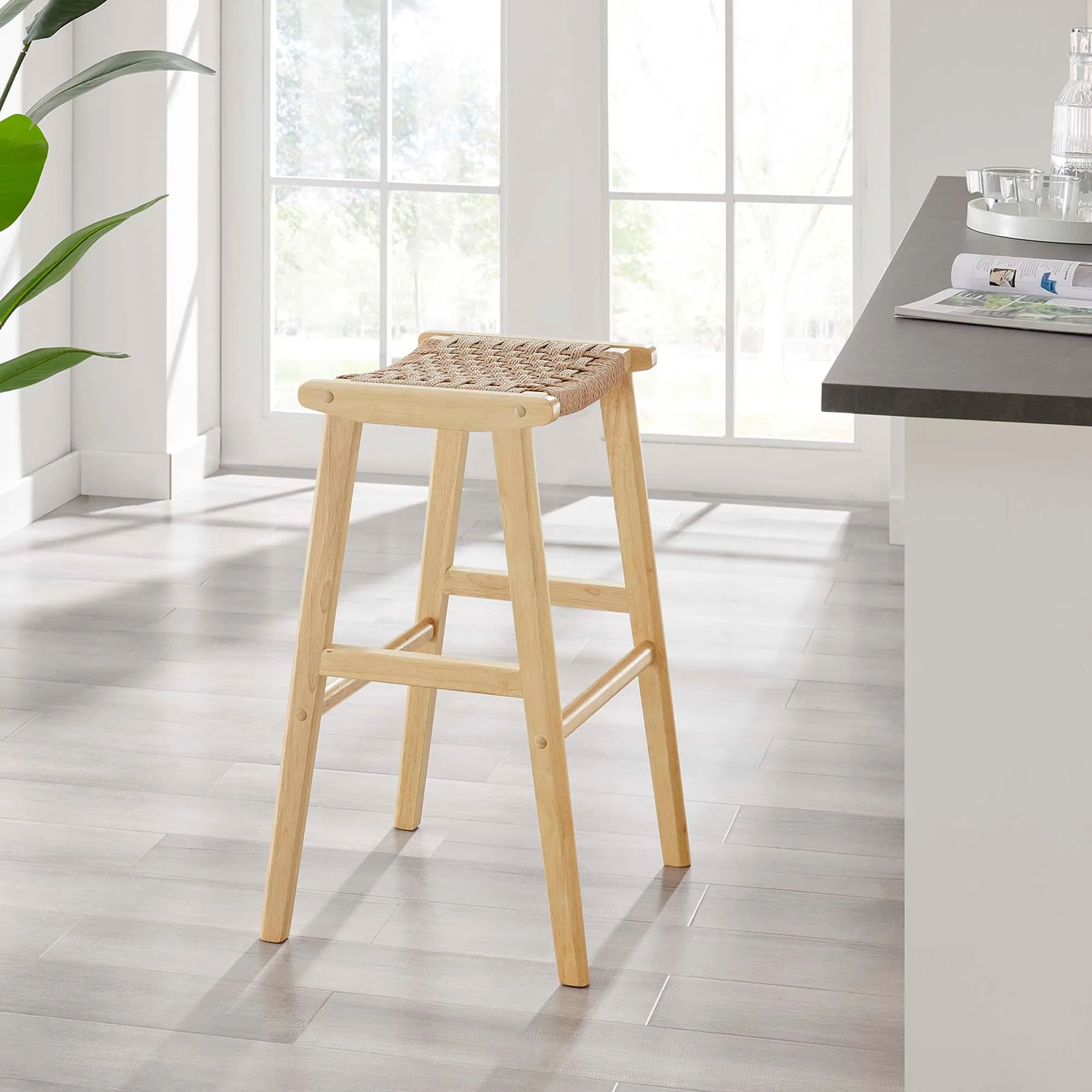 Saoirse Woven Rope Wood Bar Stool - Set of 2 by Modway