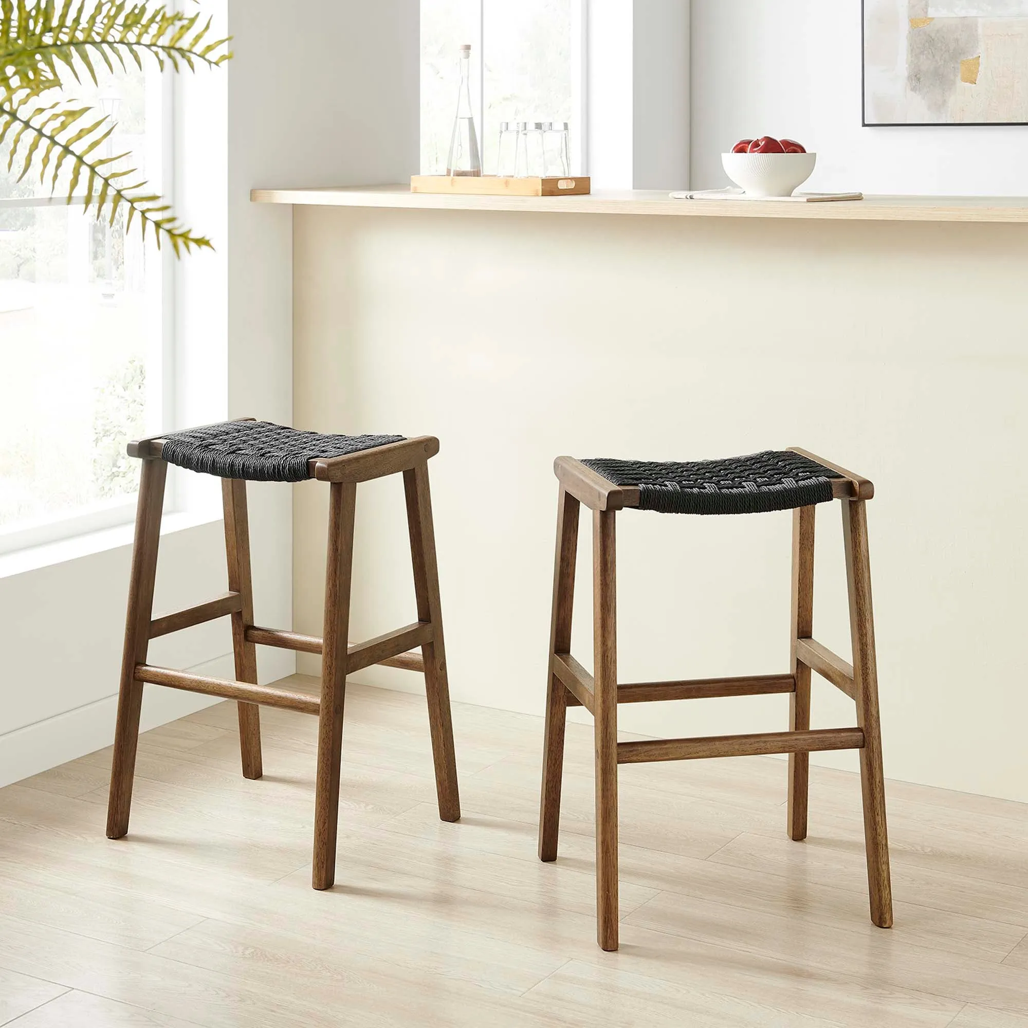 Saoirse Woven Rope Wood Bar Stool - Set of 2 by Modway