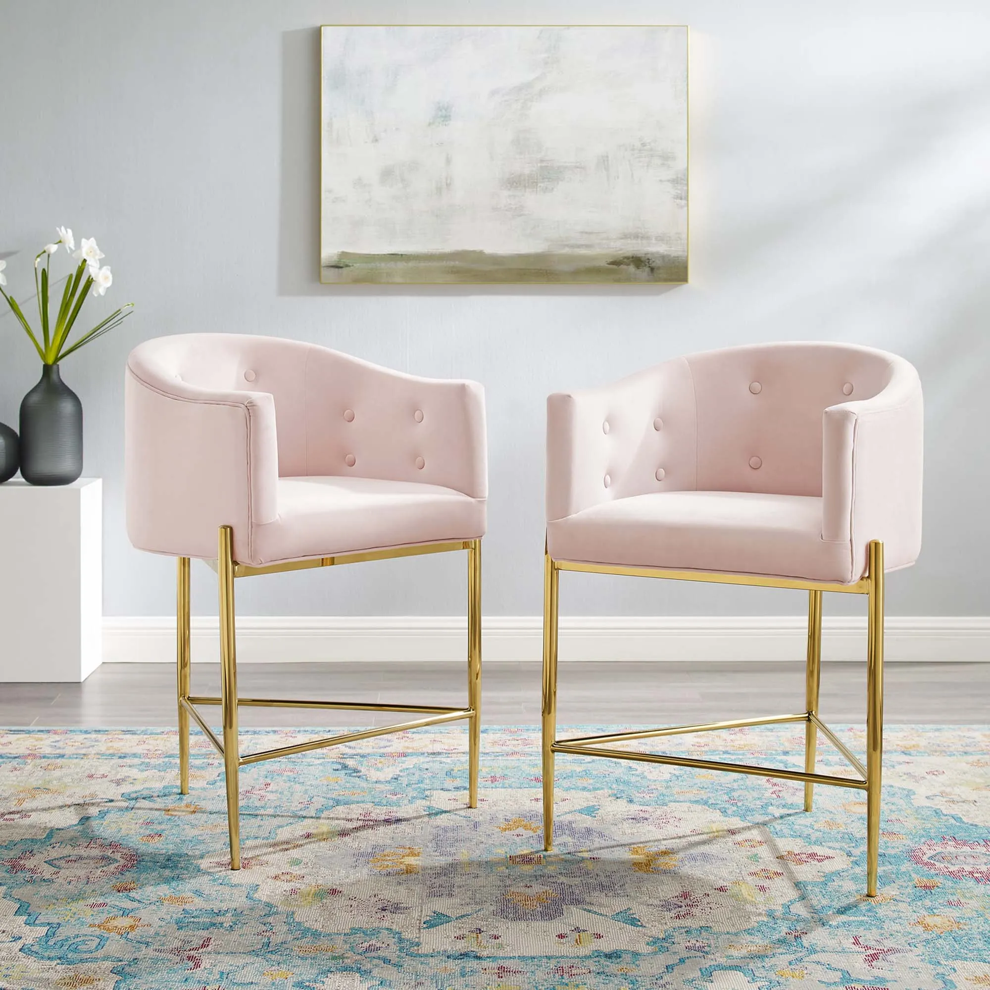 Savour Tufted Performance Velvet Counter Stool Set of 2 by Modway