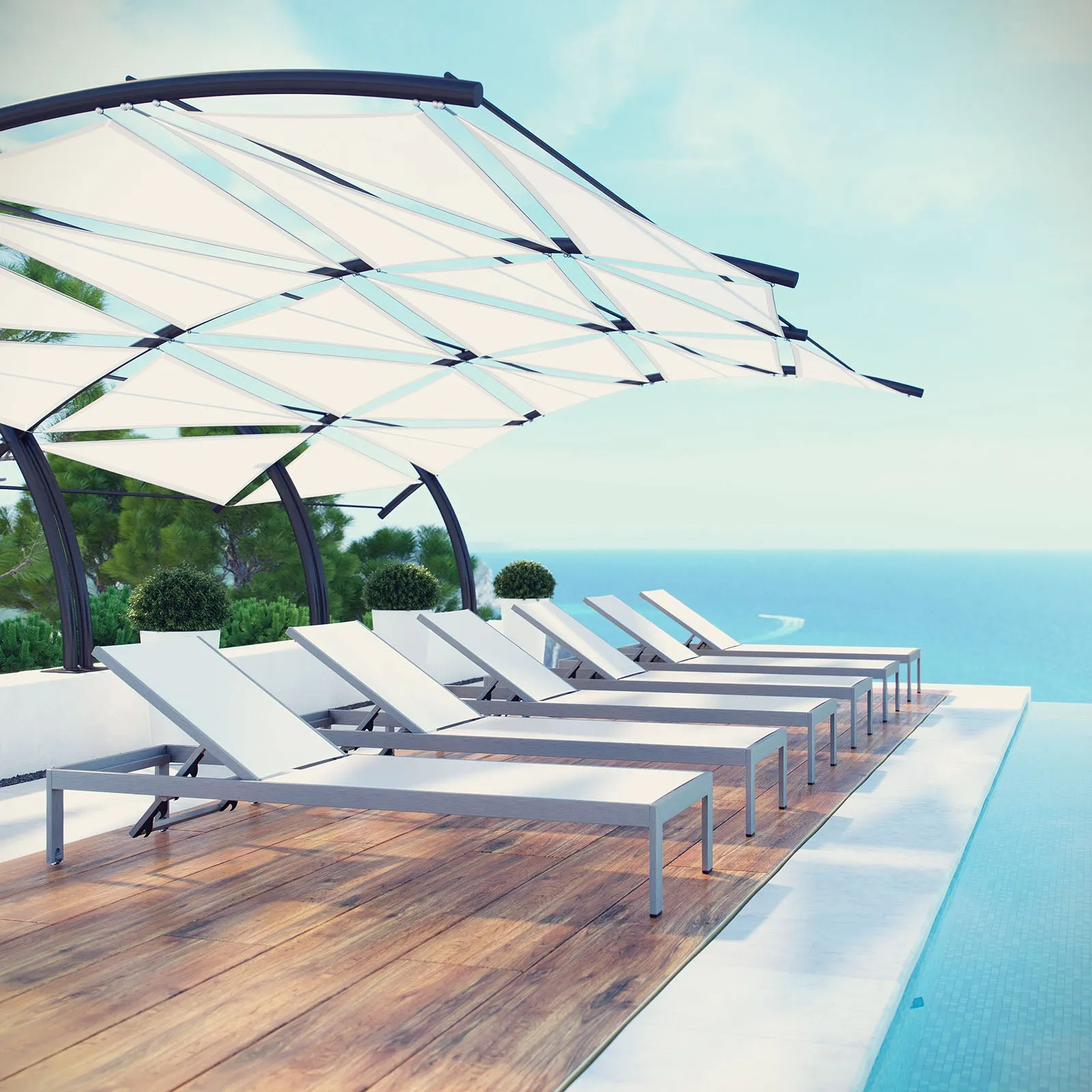 Shore Chaise Outdoor Patio Aluminum Set of 6 by Modway