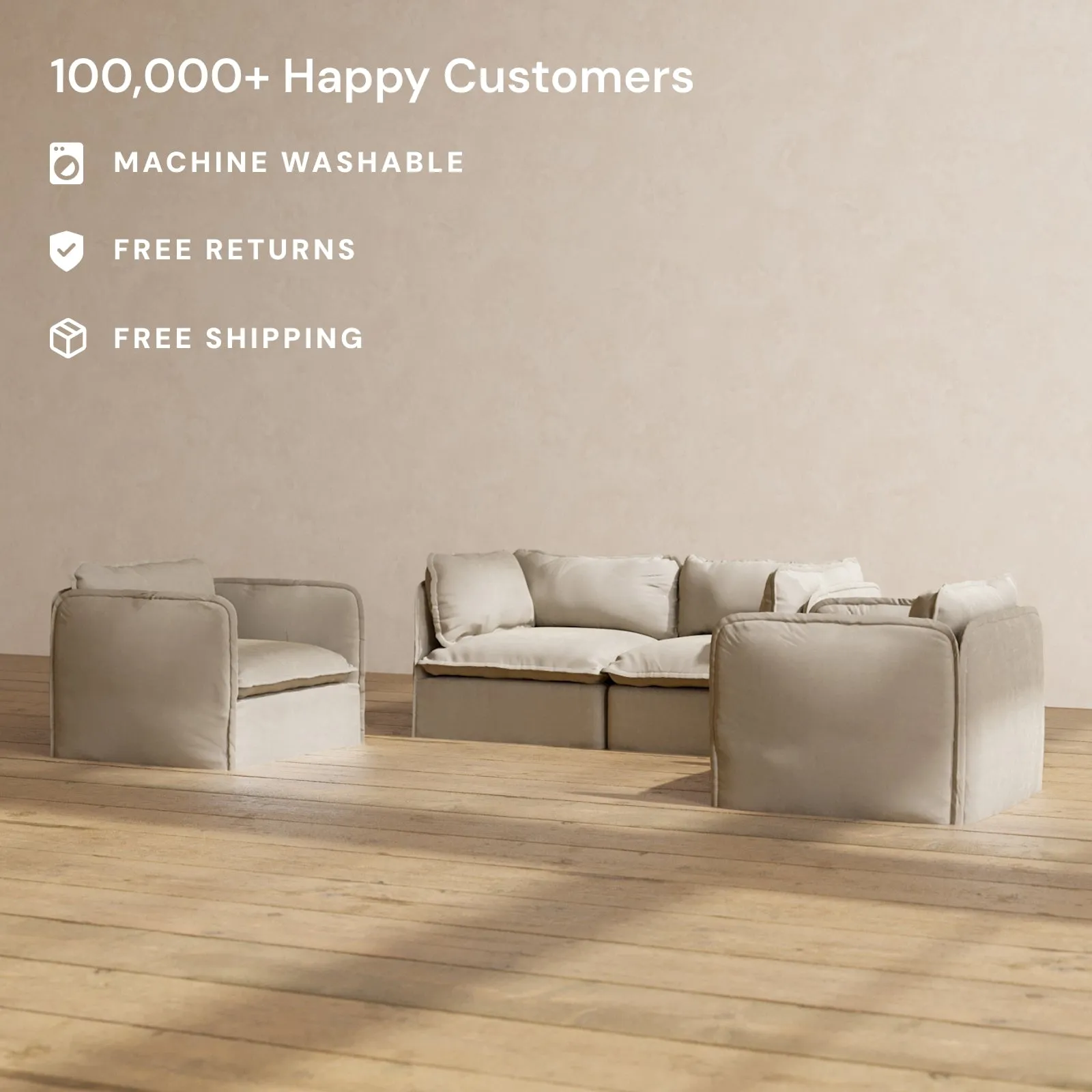 Slipcover Only - Modular Performance 2-Seater Sofa   Armchair Set | Luxury Velvet in Dune