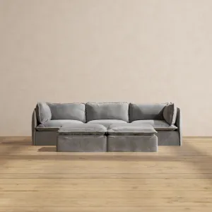 Slipcover Only - Modular Performance 3-Seater   Bench Ottoman | Plush Weave in Ash