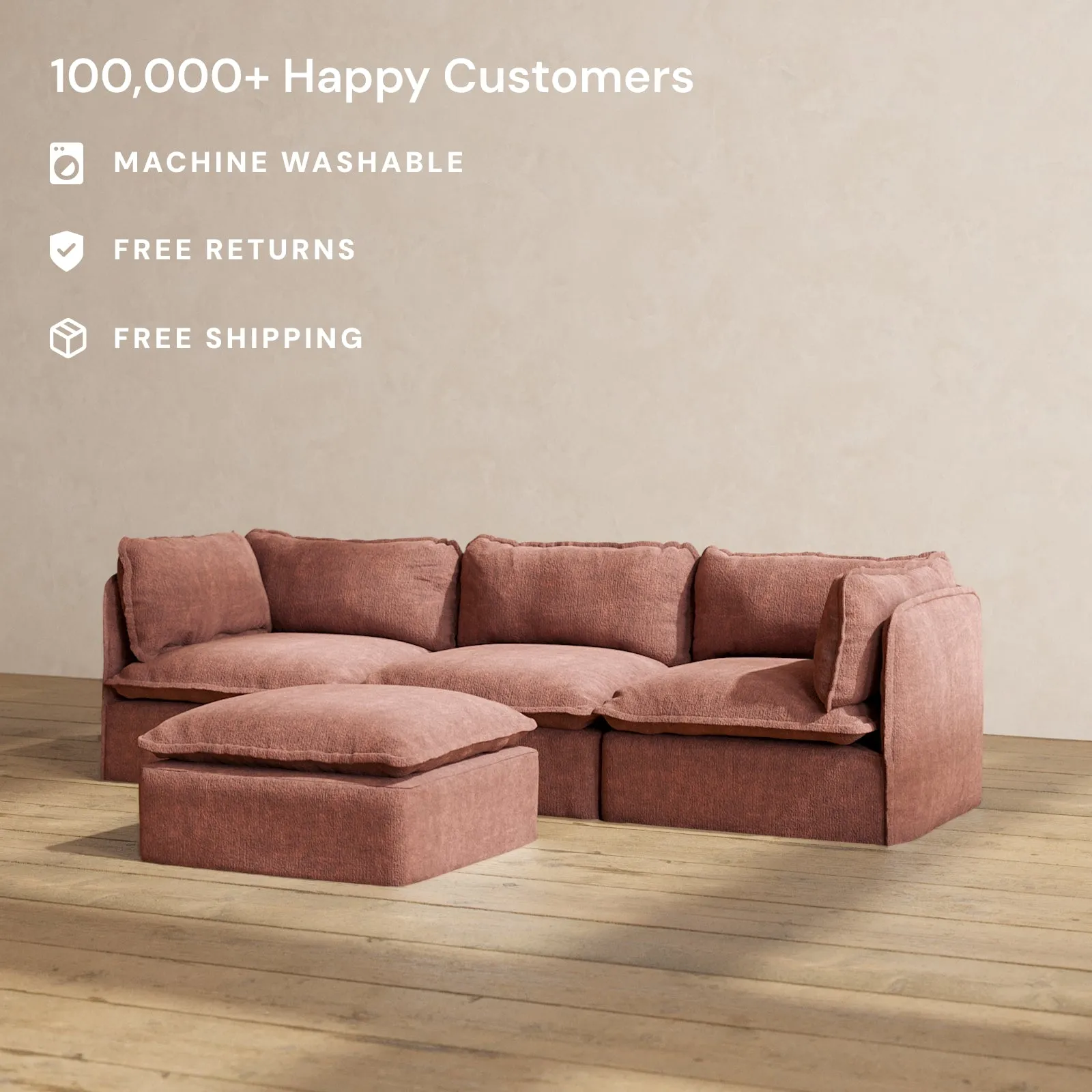 Slipcover Only - Modular Performance 3-Seater   Ottoman | Heirloom Velvet in Chestnut