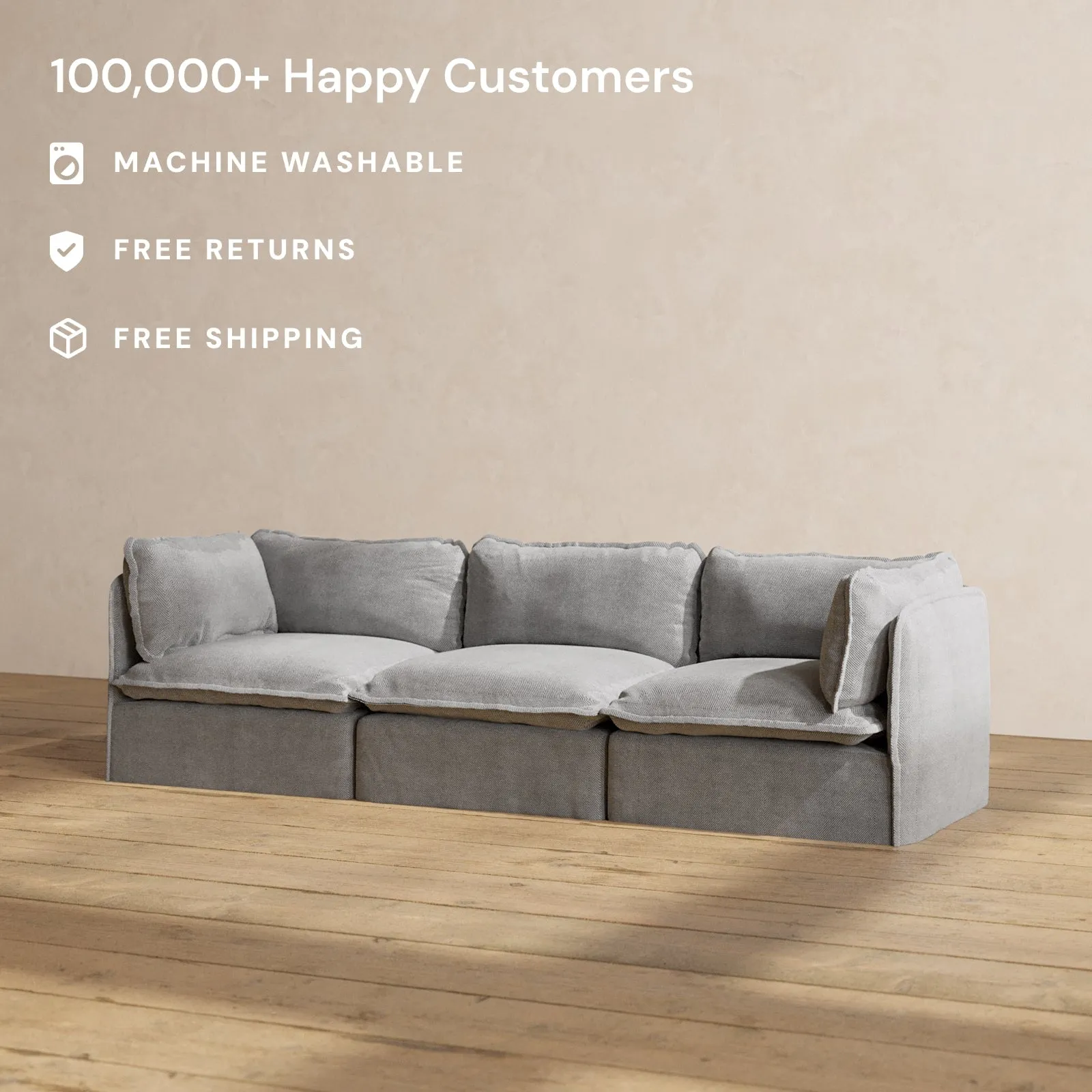 Slipcover Only - Modular Performance 3-Seater | Plush Weave in Ash