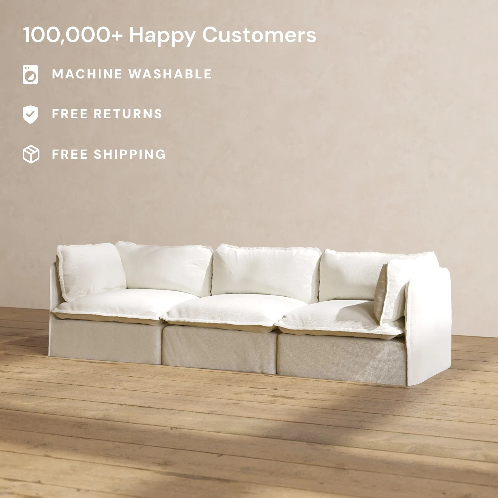 Slipcover Only - Modular Performance 3-Seater | Plush Weave in Eggshell