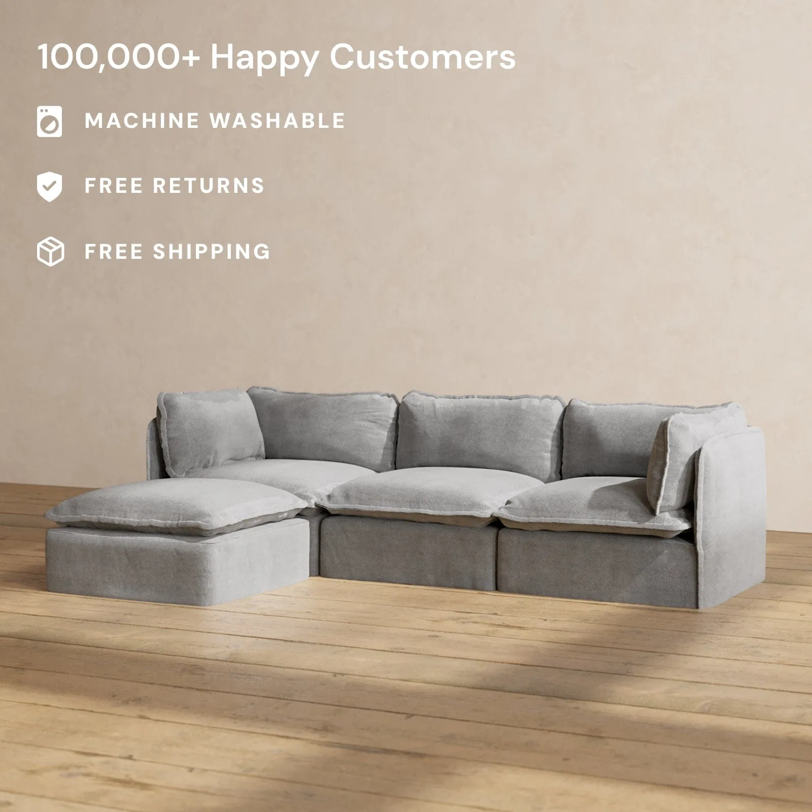 Slipcover Only - Modular Performance 3-Seater Sectional | Plush Weave in Ash