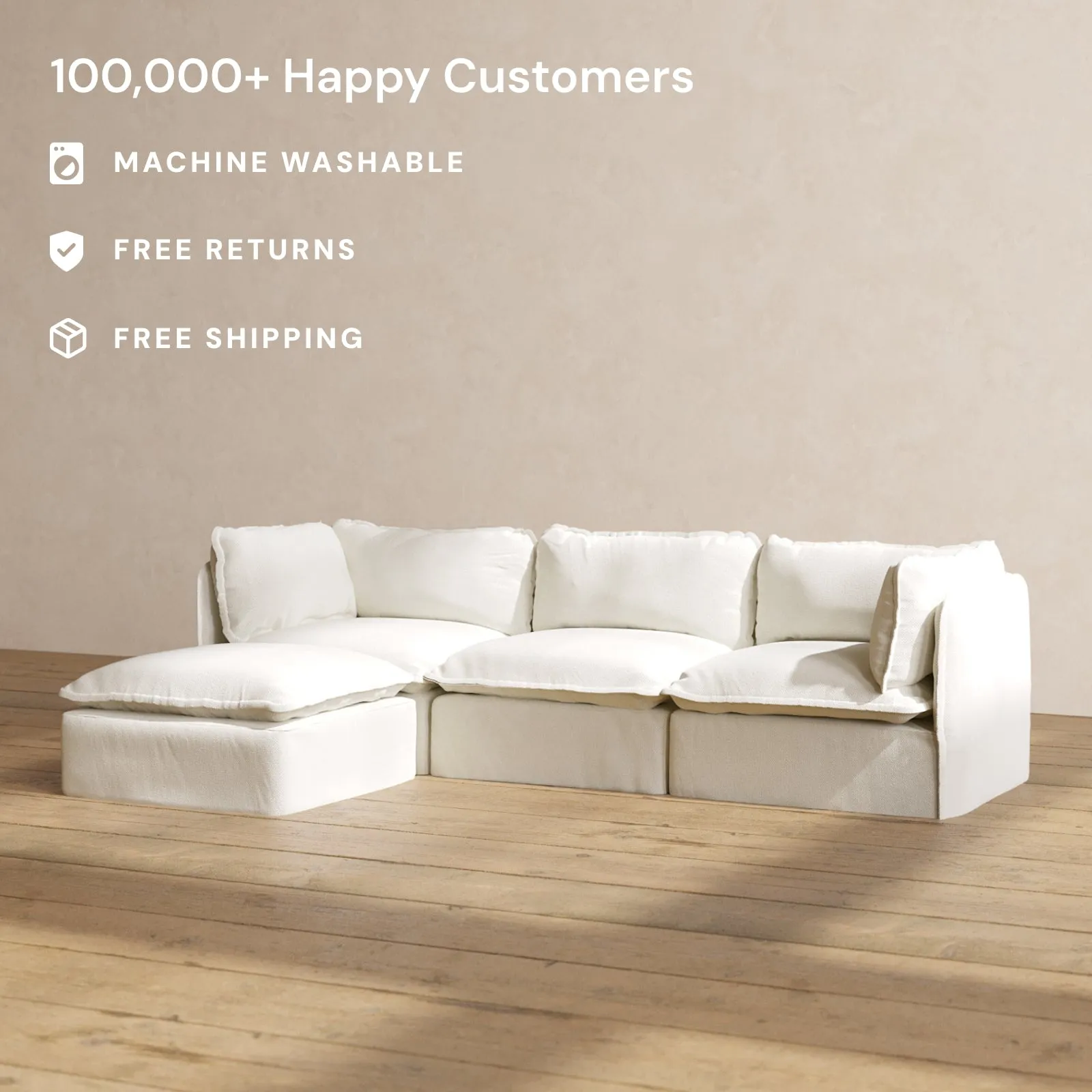 Slipcover Only - Modular Performance 3-Seater Sectional | Plush Weave in Eggshell