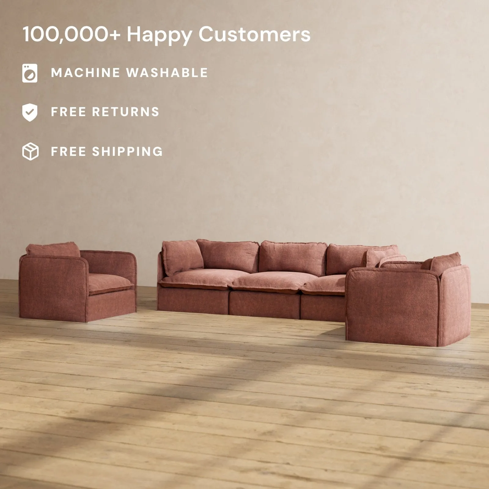 Slipcover Only - Modular Performance 3-Seater Sofa   Armchair Set | Heirloom Velvet in Chestnut