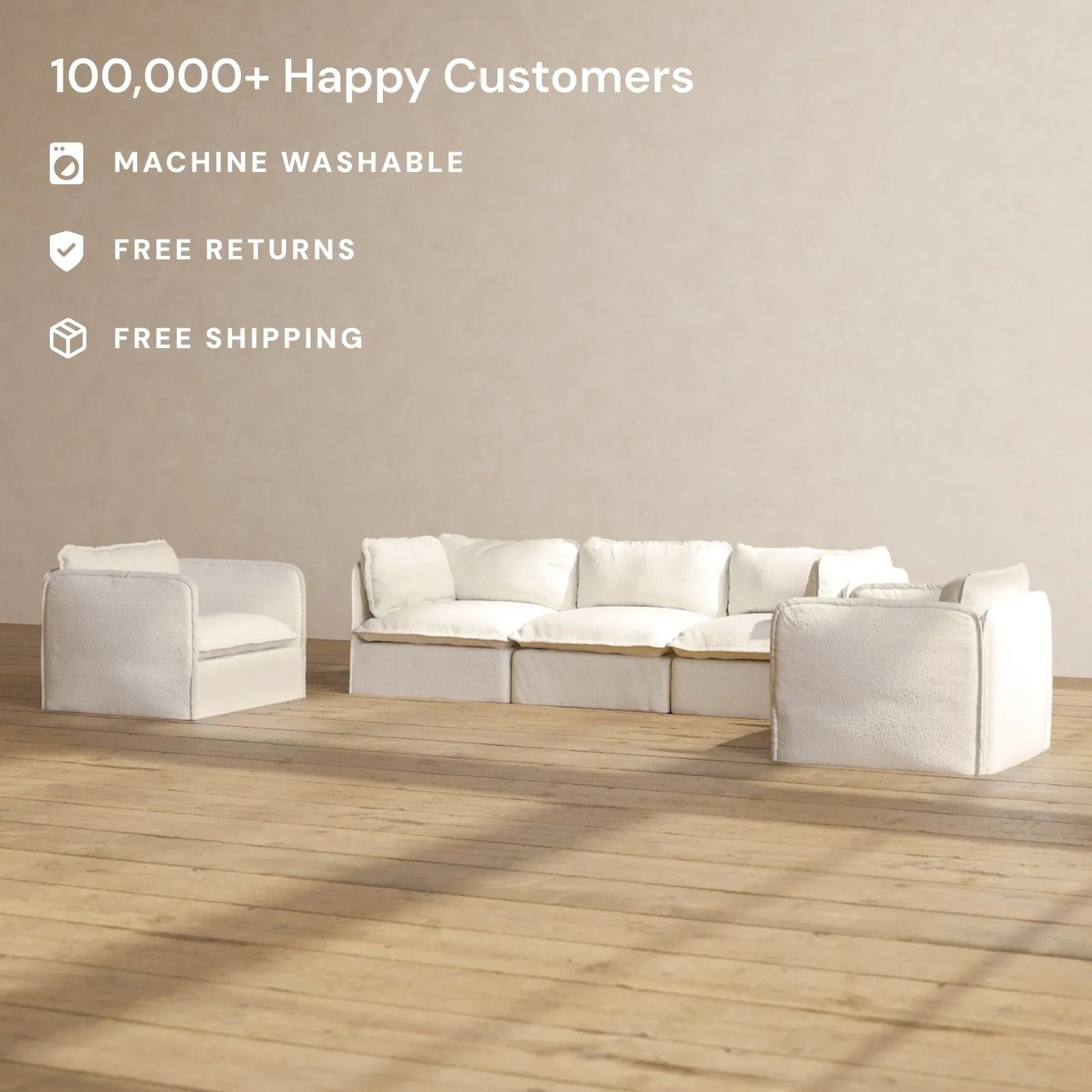 Slipcover Only - Modular Performance 3-Seater Sofa   Armchair Set | Knit Boucle in Mousse