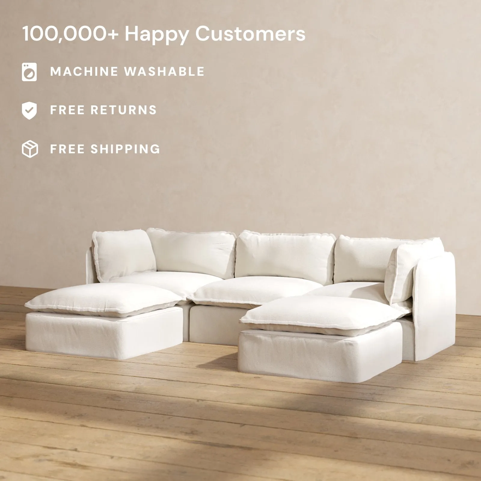 Slipcover Only - Modular Performance 3-Seater U-Sectional | Blended Weave in Flour