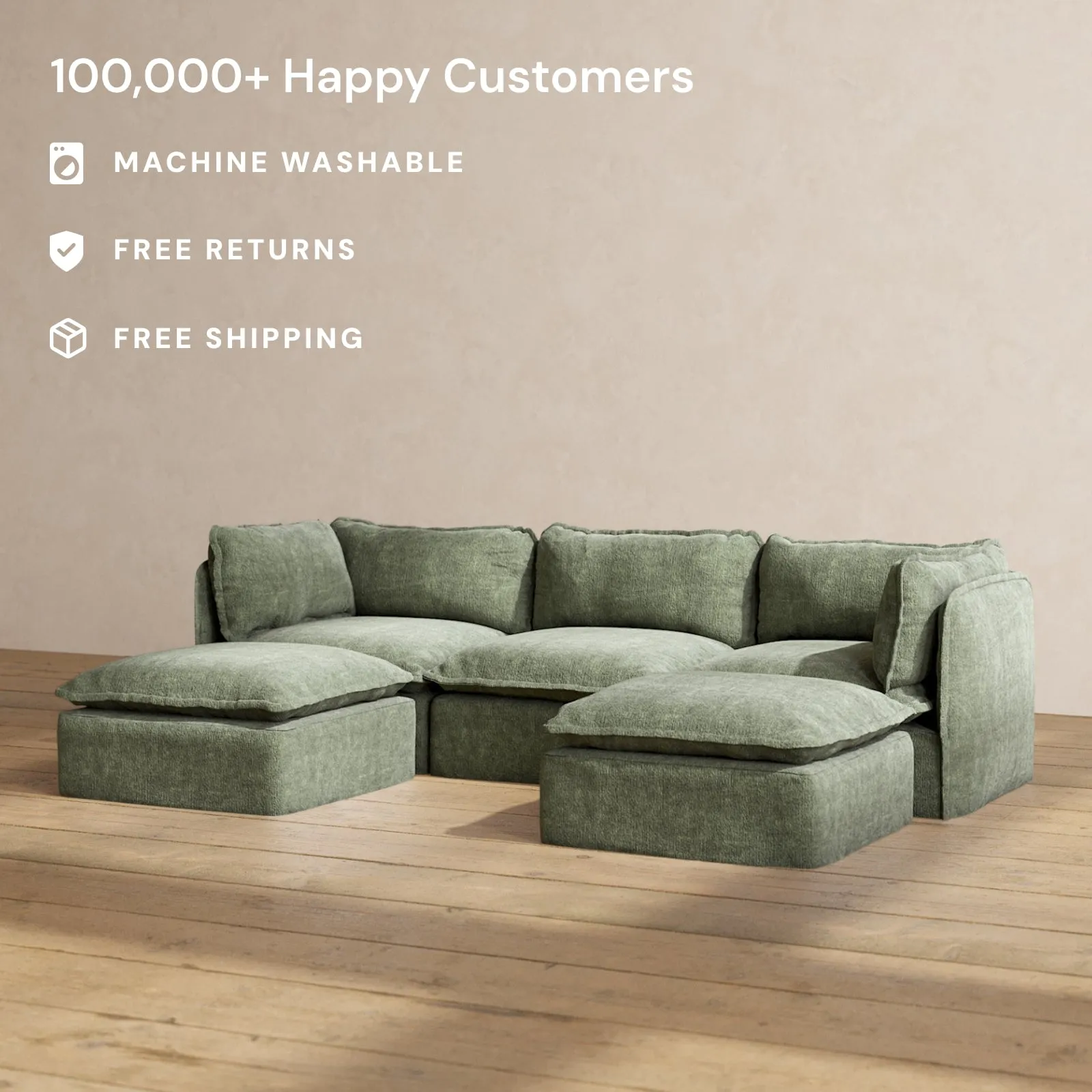 Slipcover Only - Modular Performance 3-Seater U-Sectional | Heirloom Velvet in Willow