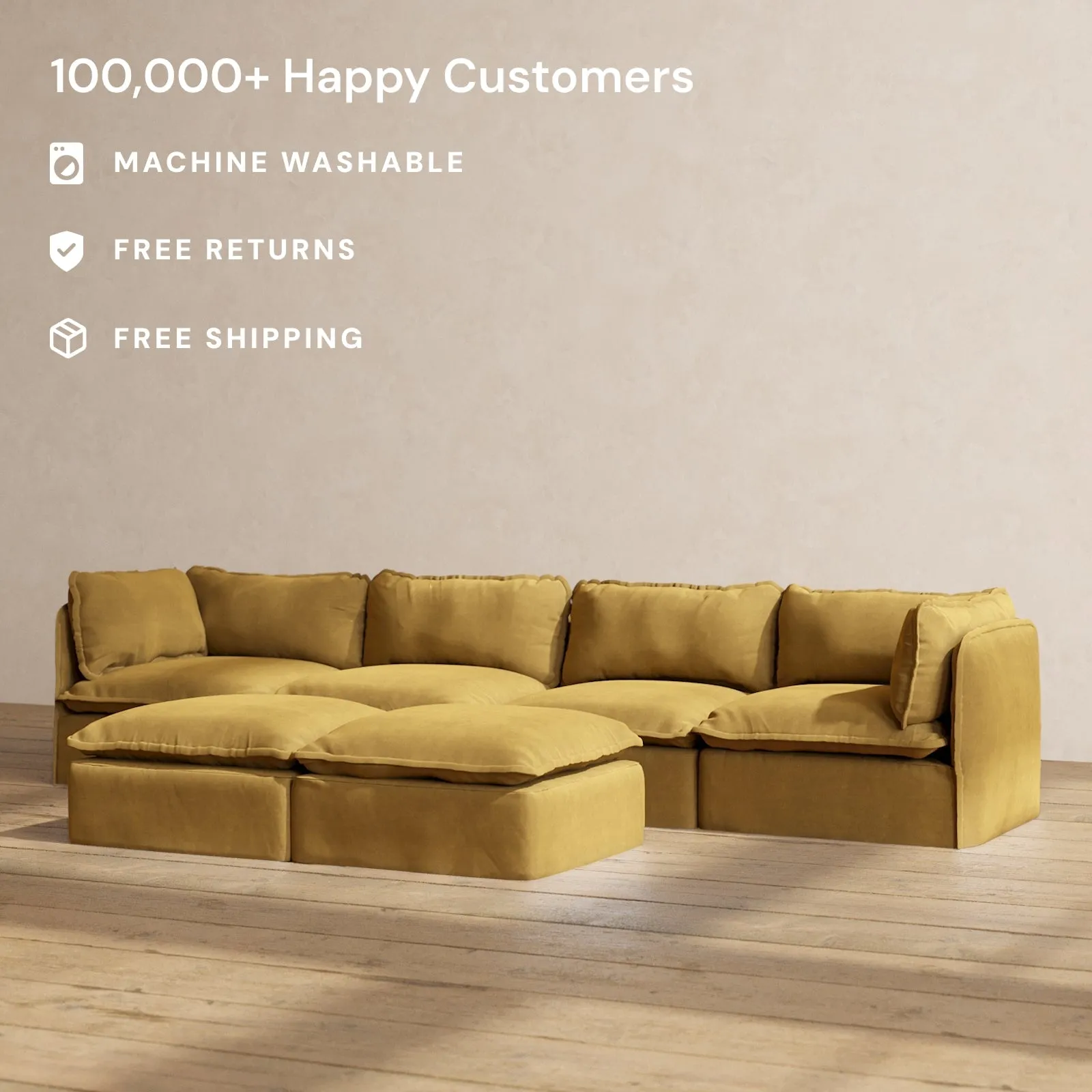 Slipcover Only - Modular Performance 4-Seater   Bench Ottoman | Luxury Velvet in Toffee