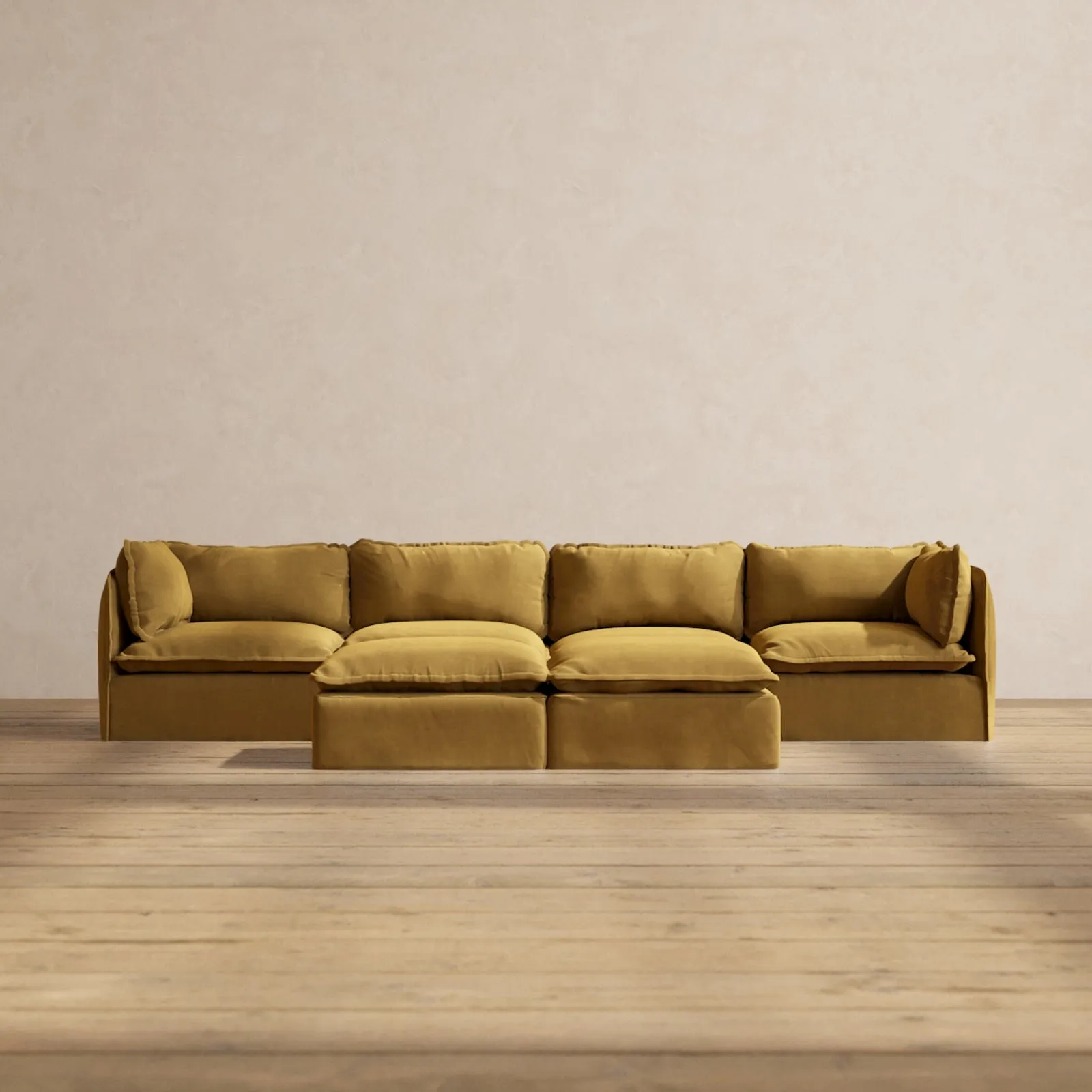 Slipcover Only - Modular Performance 4-Seater   Bench Ottoman | Luxury Velvet in Toffee