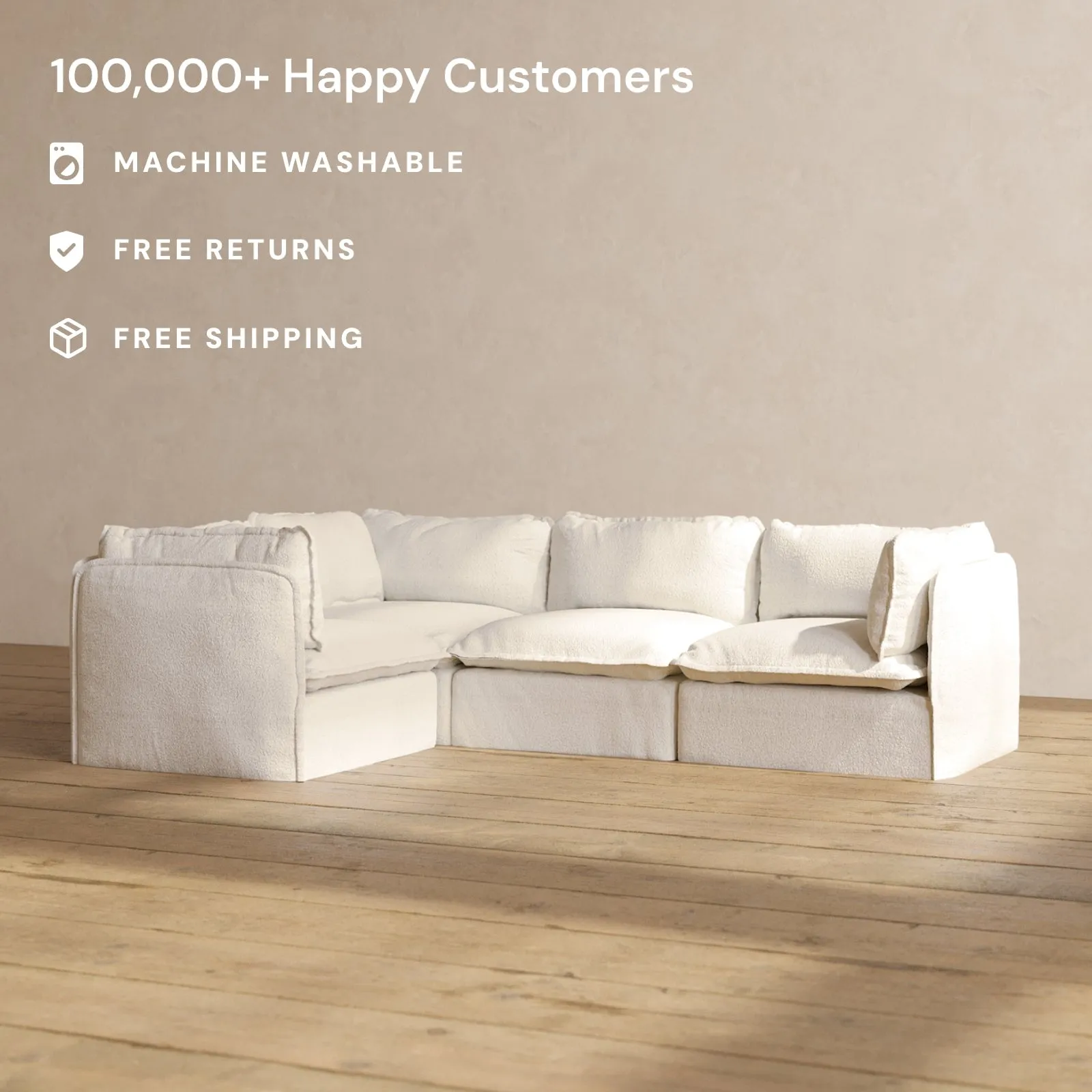 Slipcover Only - Modular Performance 4-Seater Corner Sectional | Knit Boucle in Mousse