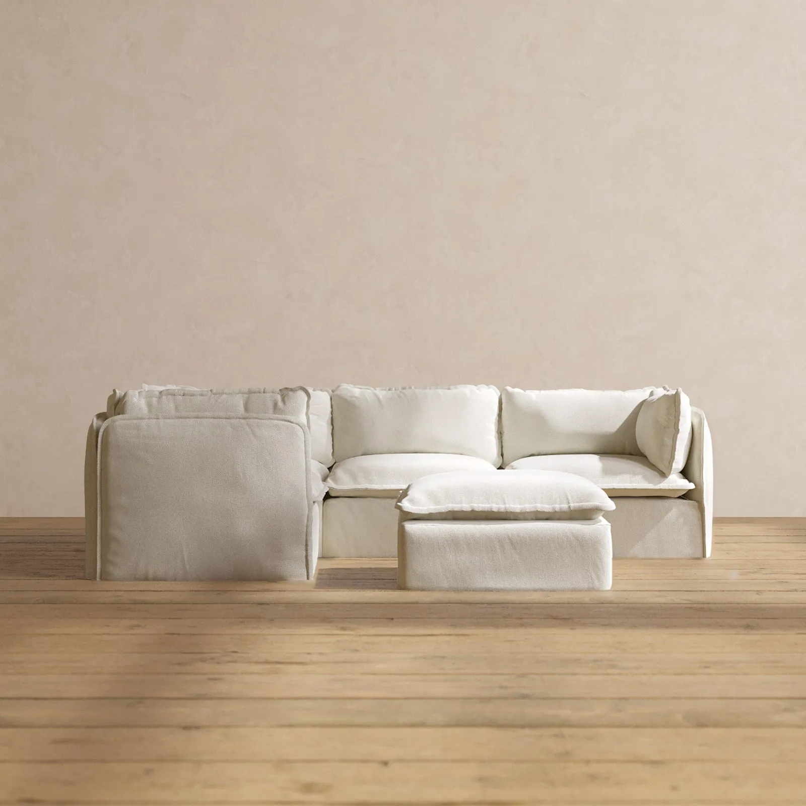 Slipcover Only - Modular Performance 4-Seater Corner Sectional   Ottoman | Plush Weave in Eggshell
