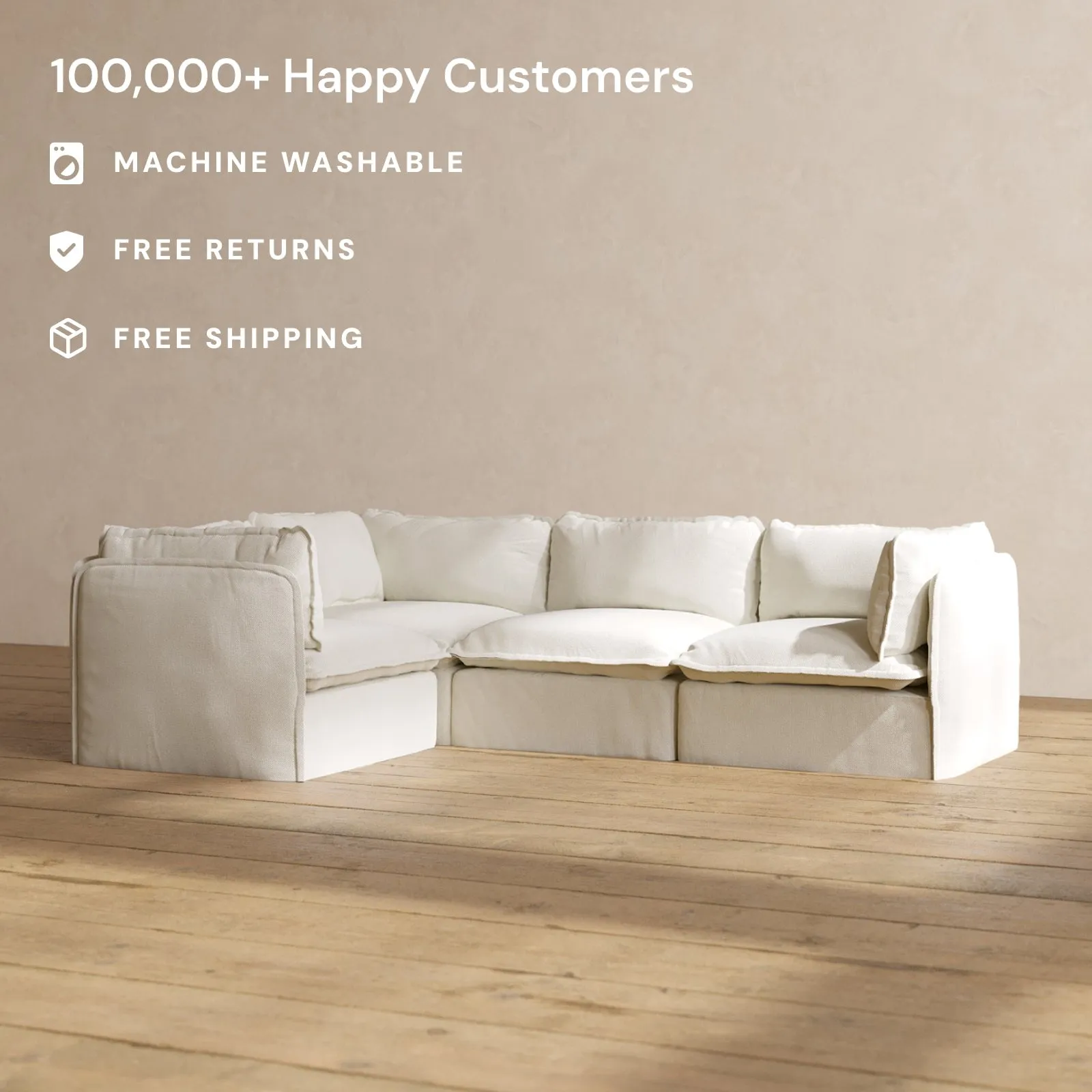 Slipcover Only - Modular Performance 4-Seater Corner Sectional | Plush Weave in Eggshell