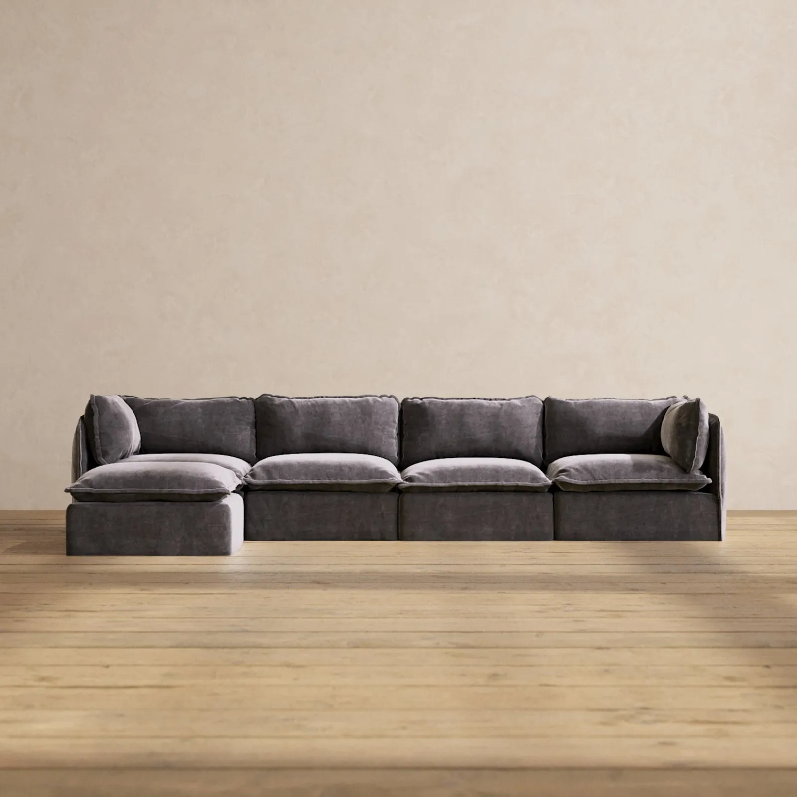 Slipcover Only - Modular Performance 4-Seater Sectional | Luxury Velvet in Cinder