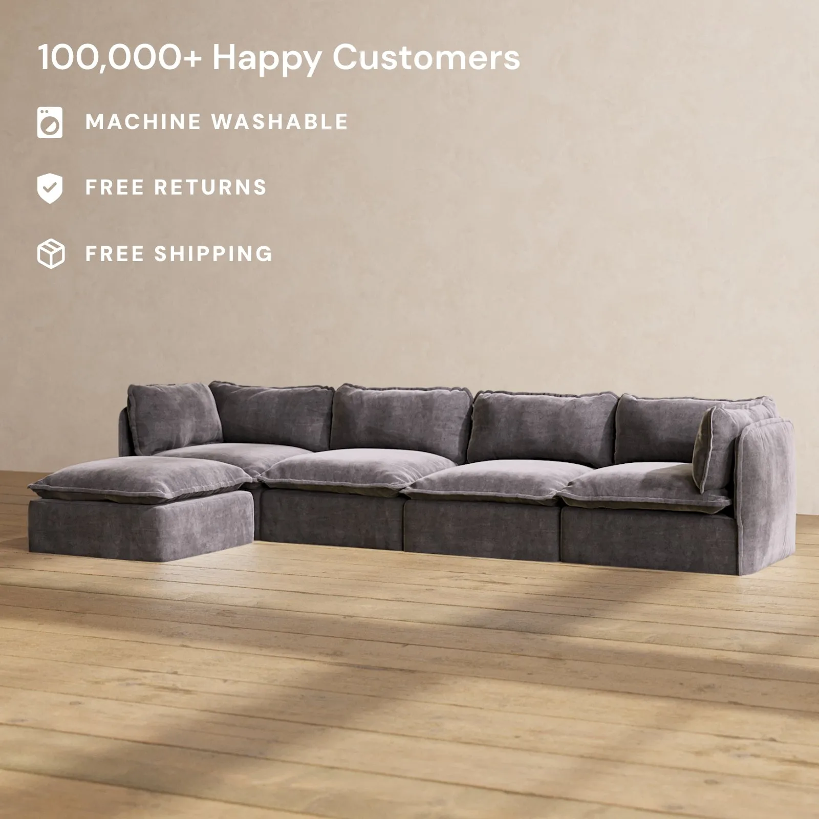 Slipcover Only - Modular Performance 4-Seater Sectional | Luxury Velvet in Cinder