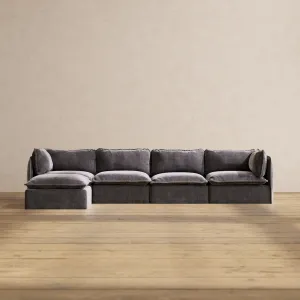 Slipcover Only - Modular Performance 4-Seater Sectional | Luxury Velvet in Cinder