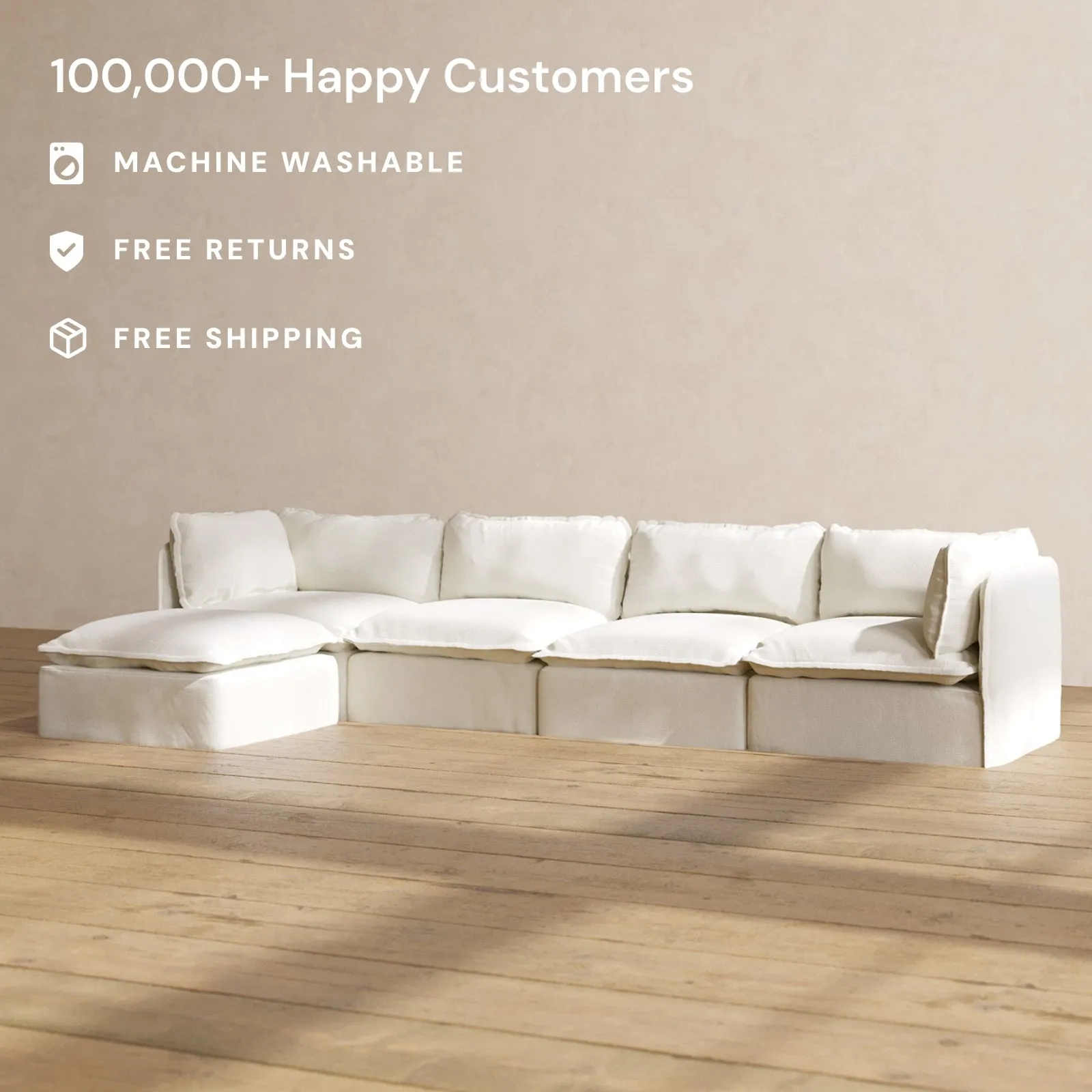 Slipcover Only - Modular Performance 4-Seater Sectional | Plush Weave in Eggshell
