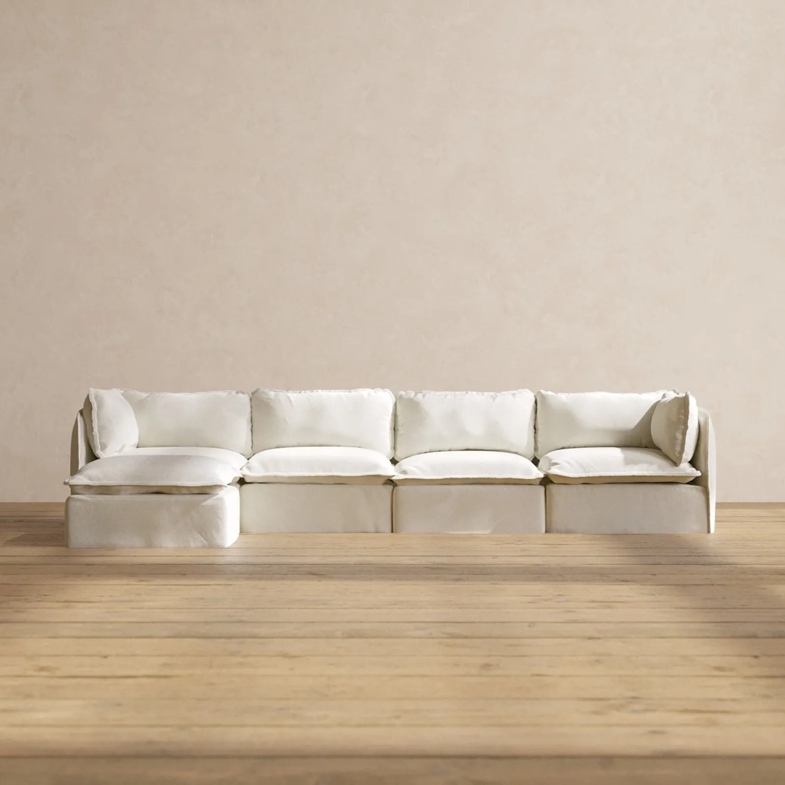 Slipcover Only - Modular Performance 4-Seater Sectional | Plush Weave in Eggshell