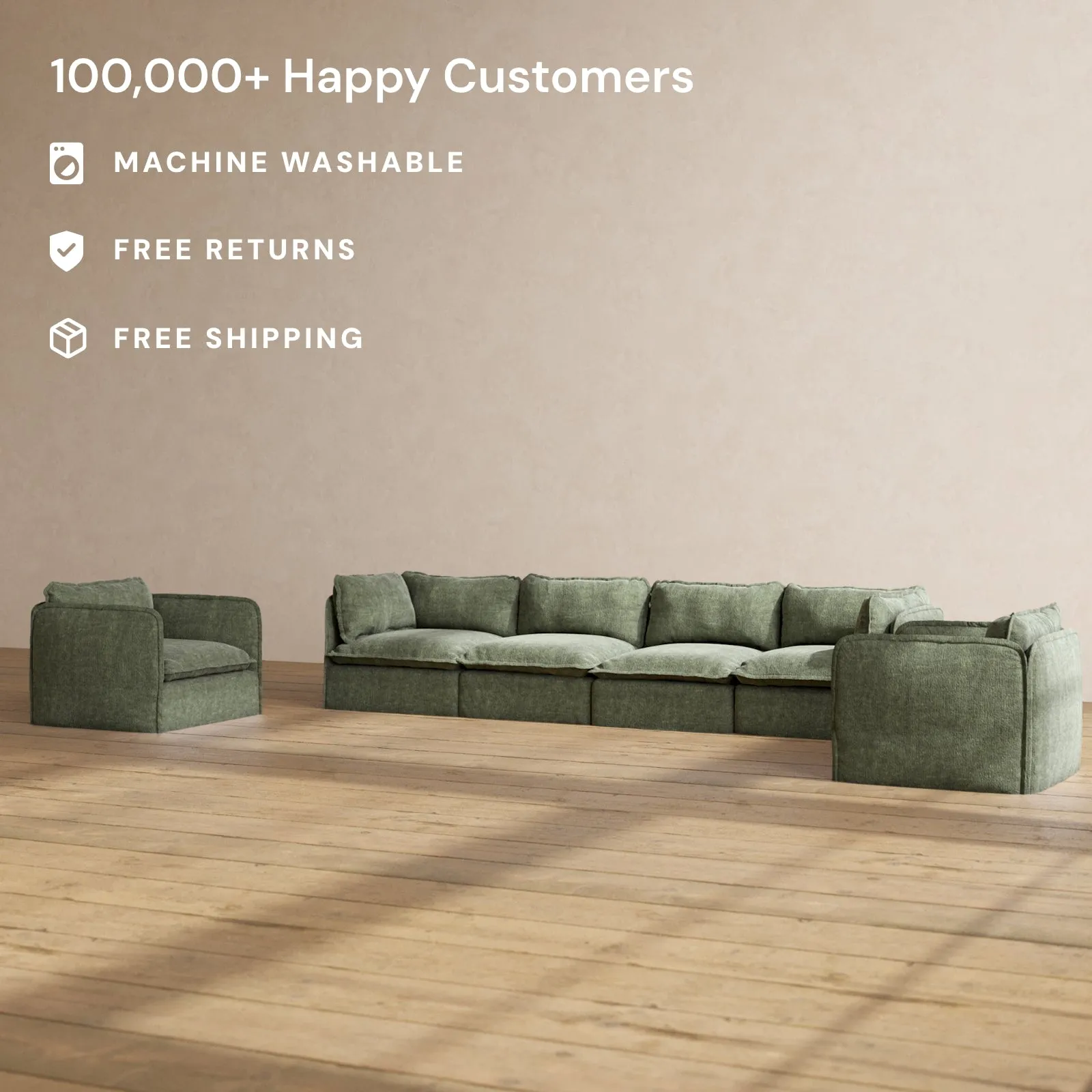 Slipcover Only - Modular Performance 4-Seater Sofa   Armchair Set | Heirloom Velvet in Willow