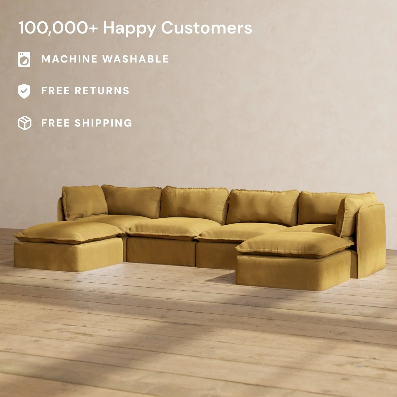 Slipcover Only - Modular Performance 4-Seater U-Sectional | Luxury Velvet in Toffee