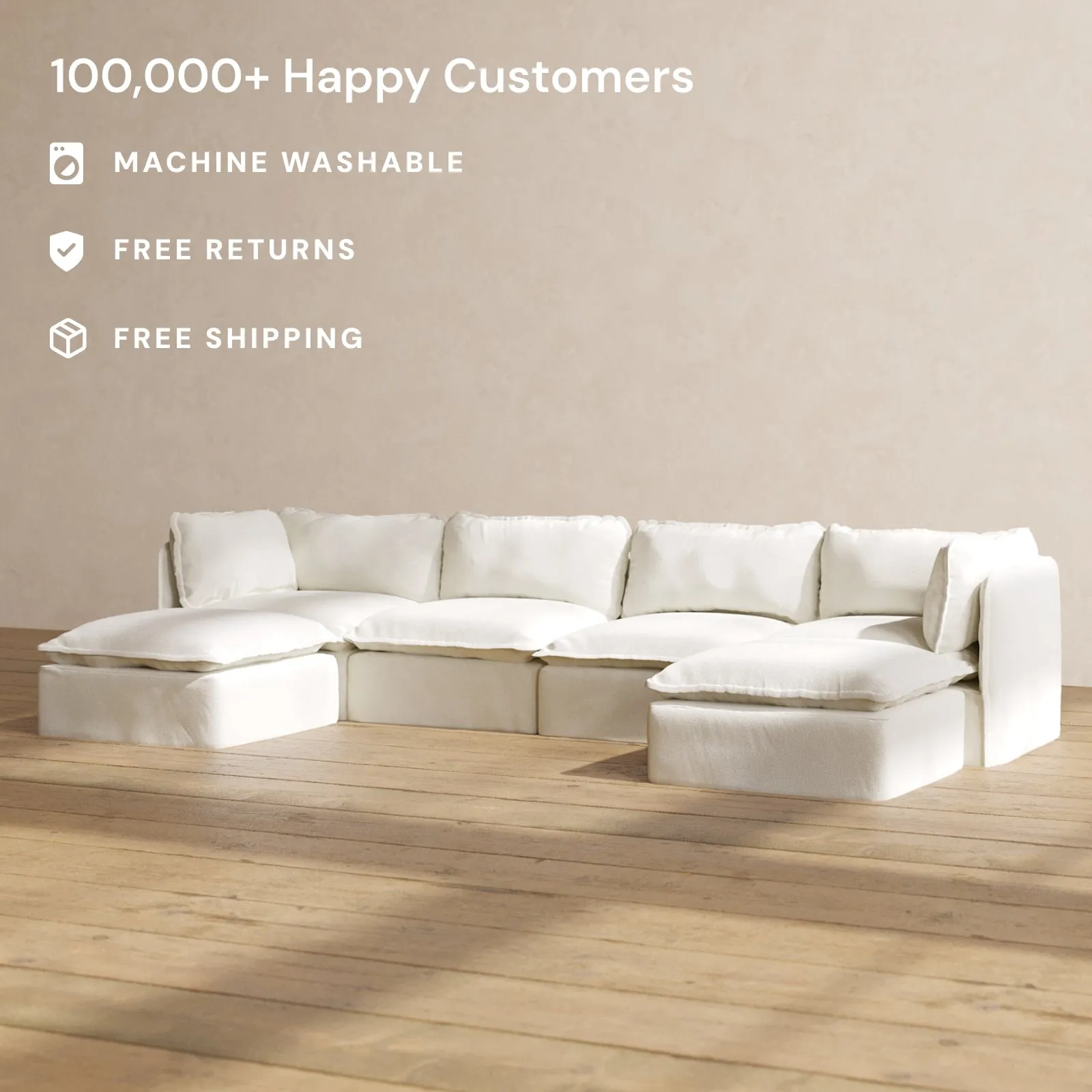 Slipcover Only - Modular Performance 4-Seater U-Sectional | Plush Weave in Eggshell