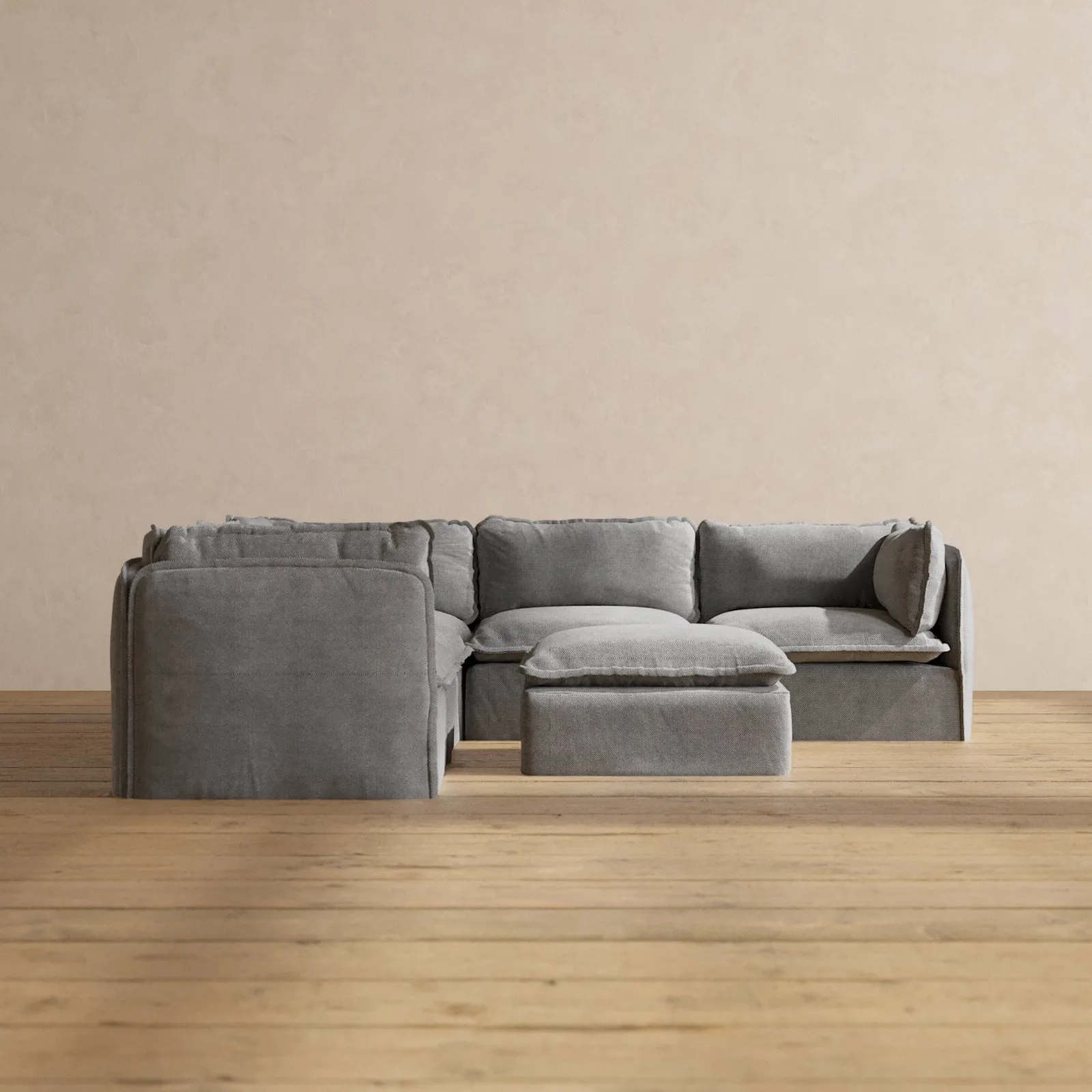 Slipcover Only - Modular Performance 5-Seater Corner Sectional   Ottoman | Plush Weave in Ash