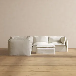 Slipcover Only - Modular Performance 5-Seater Corner Sectional   Ottoman | Plush Weave in Eggshell