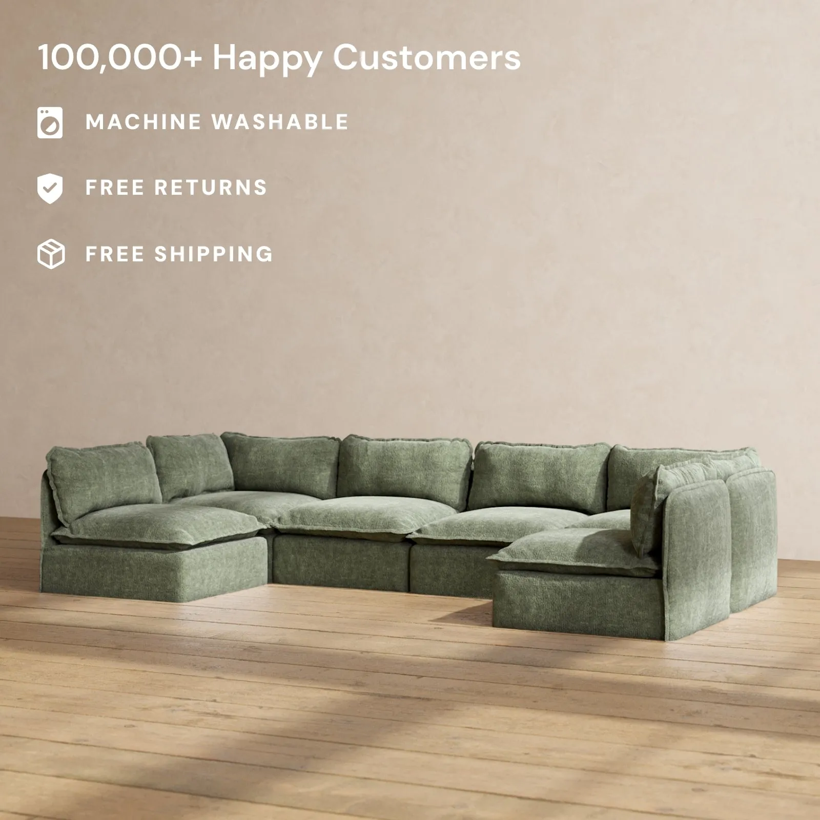 Slipcover Only - Modular Performance 6-Seater Open-Ends U-Sectional | Heirloom Velvet in Willow