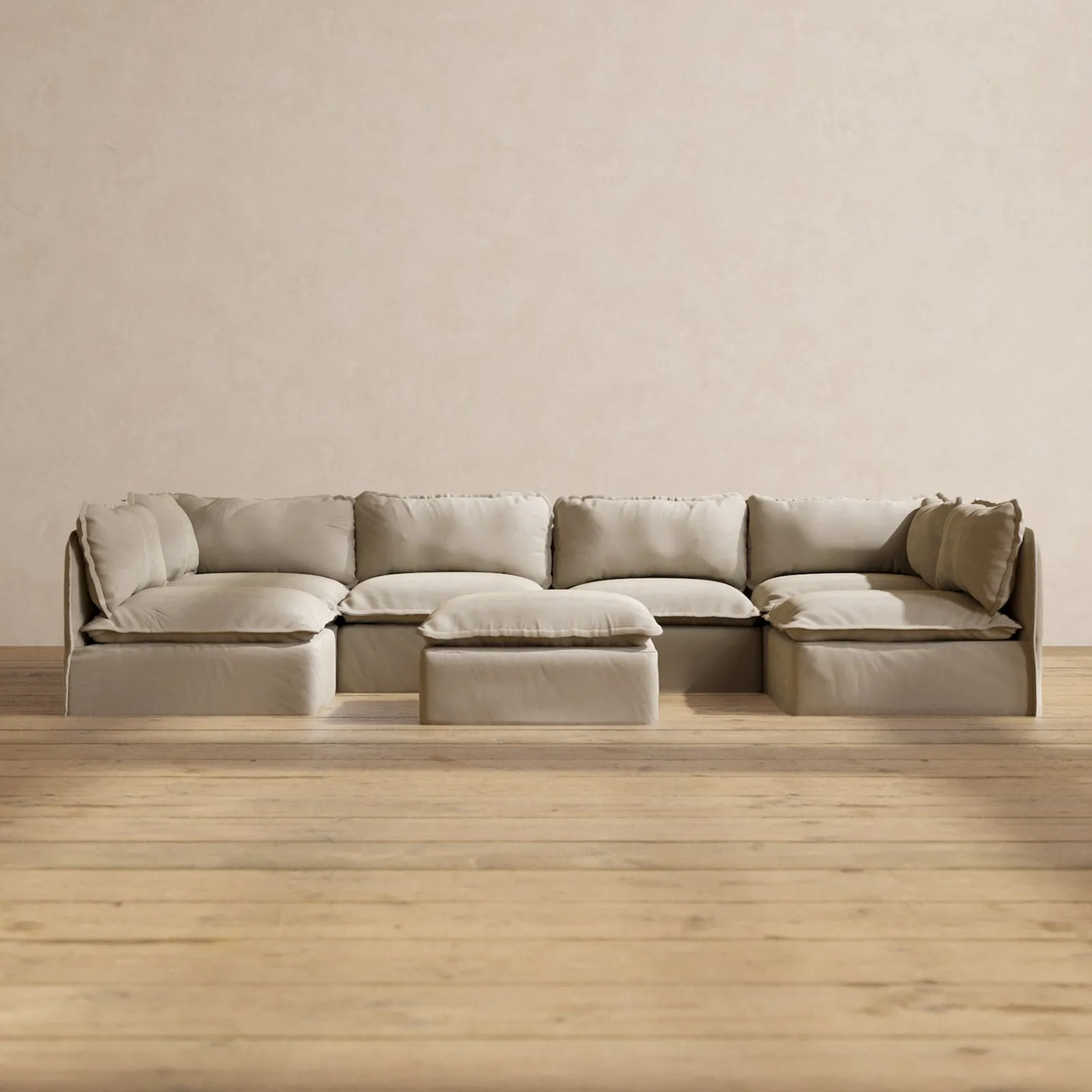 Slipcover Only - Modular Performance 6-Seater Open-Ends U-Sectional   Ottoman | Luxury Velvet in Dune