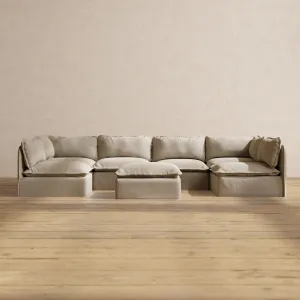 Slipcover Only - Modular Performance 6-Seater Open-Ends U-Sectional   Ottoman | Luxury Velvet in Dune
