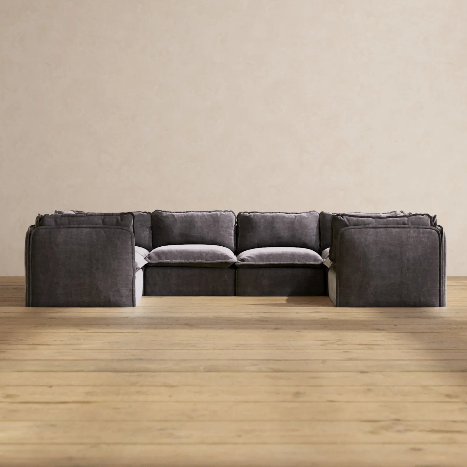 Slipcover Only - Modular Performance 6-Seater U-Sectional | Luxury Velvet in Cinder