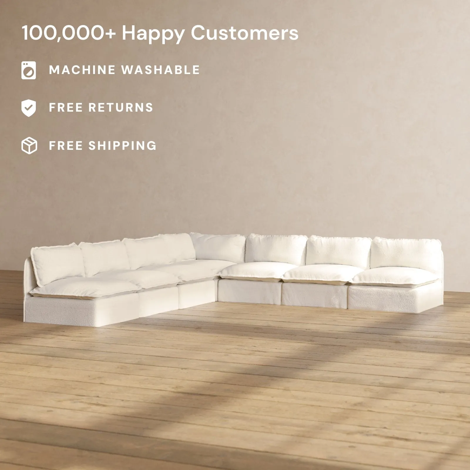 Slipcover Only - Modular Performance 7-Seater Open-Ends Corner Sectional | Knit Boucle in Mousse