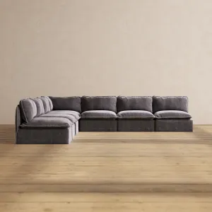 Slipcover Only - Modular Performance 7-Seater Open-Ends Corner Sectional | Luxury Velvet in Cinder