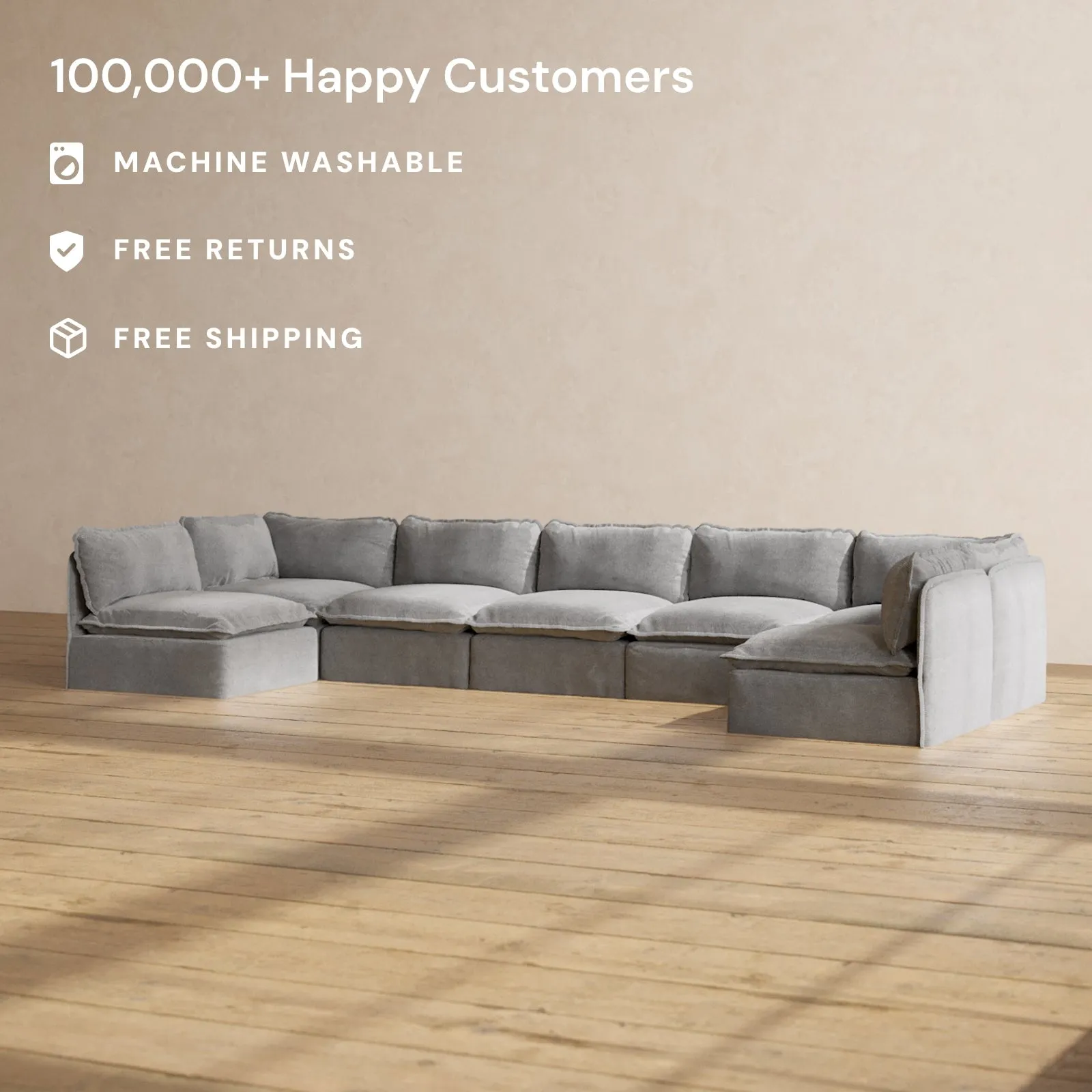 Slipcover Only - Modular Performance 7-Seater Open-Ends U-Sectional | Plush Weave in Ash