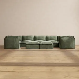 Slipcover Only - Modular Performance 7-Seater U-Sectional   Bench Ottoman | Heirloom Velvet in Willow